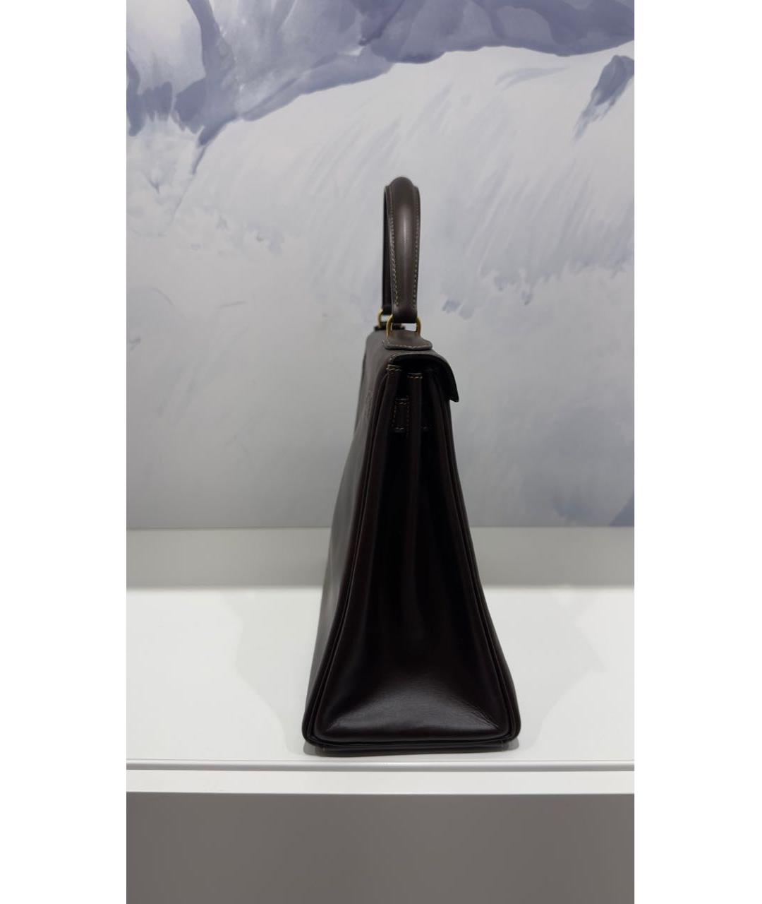 HERMES Коричневая кожаная сумка с короткими ручками, фото 4