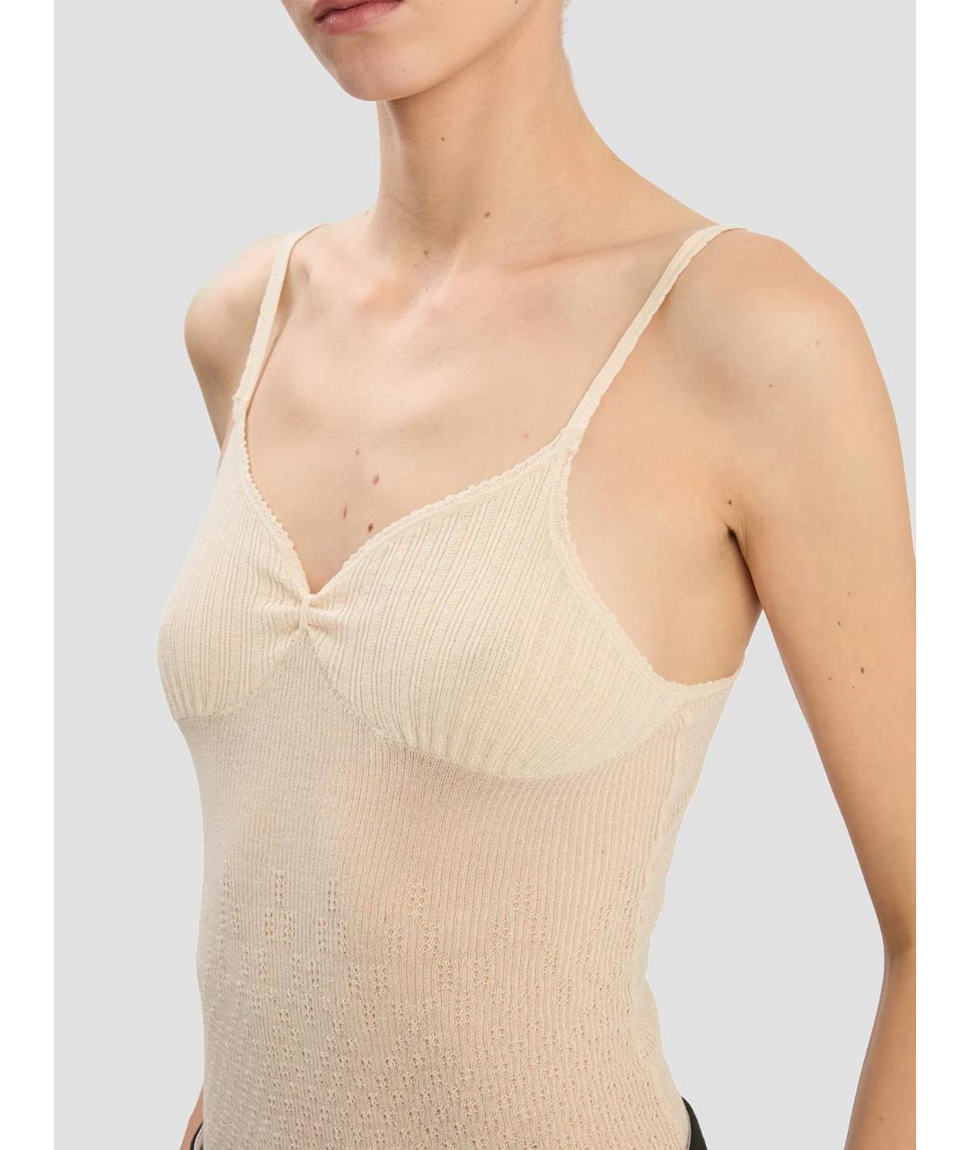 VICTORIA BECKHAM Бежевая хлопковая майка, фото 5