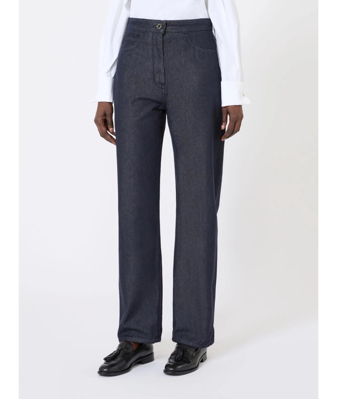 MAX MARA Синие хлопковые прямые брюки, фото 3