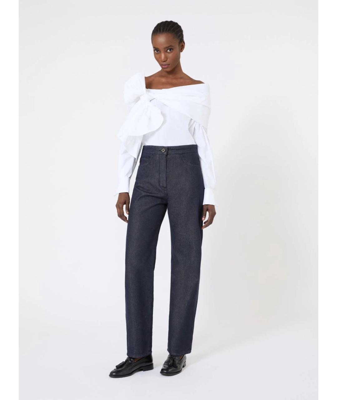 MAX MARA Синие хлопковые прямые брюки, фото 2