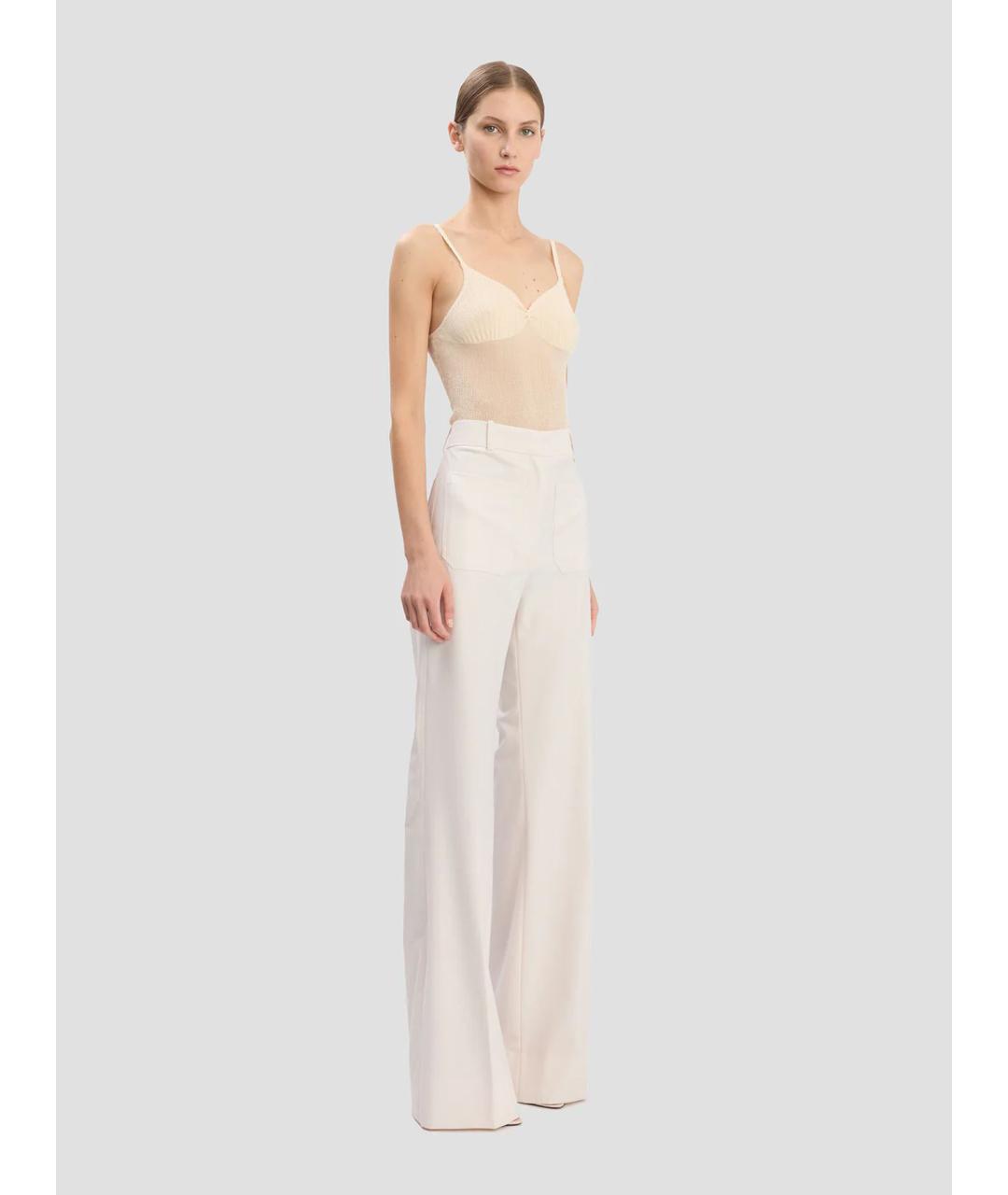 VICTORIA BECKHAM Бежевые полиэстеровые брюки широкие, фото 3