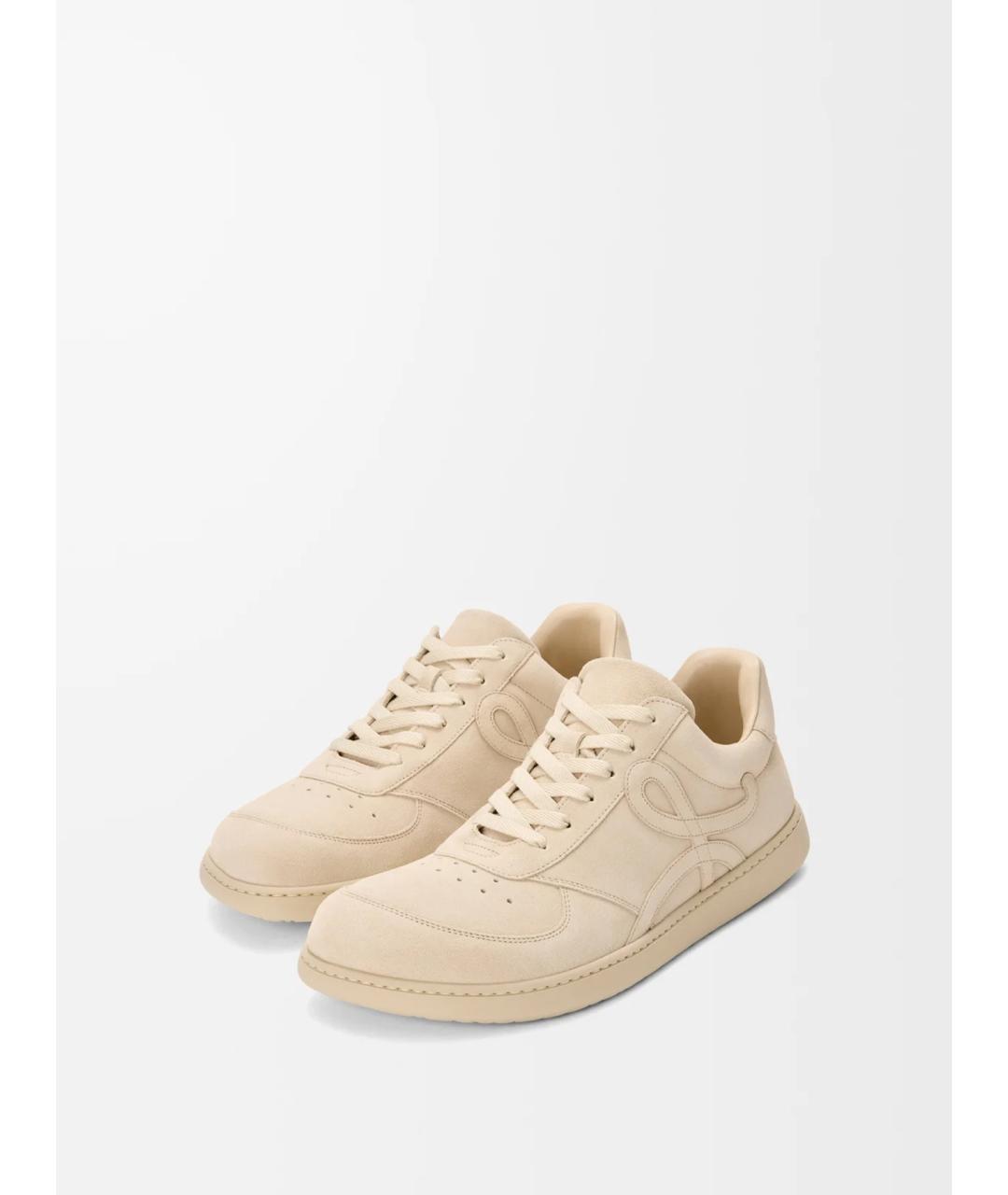 LOEWE Бежевые замшевые кеды, фото 4