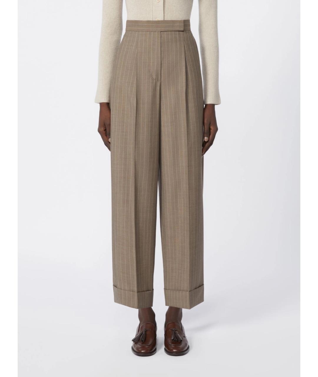 MAX MARA Бежевые шерстяные прямые брюки, фото 3