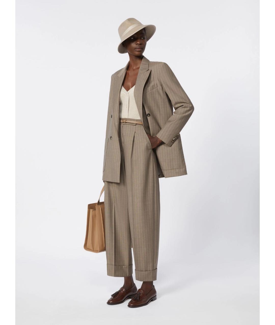 MAX MARA Бежевые шерстяные прямые брюки, фото 2