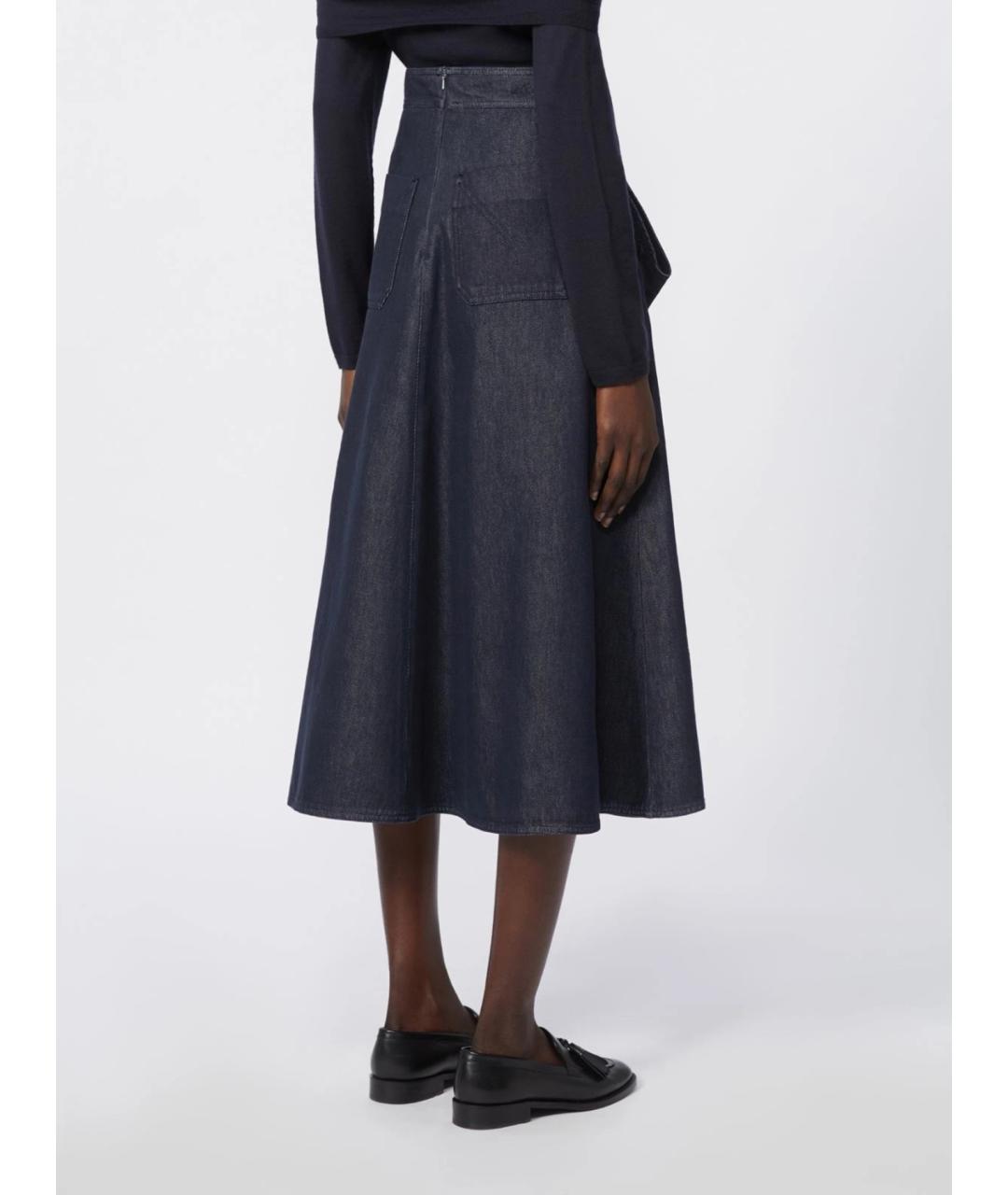 MAX MARA Синяя хлопковая юбка миди, фото 4