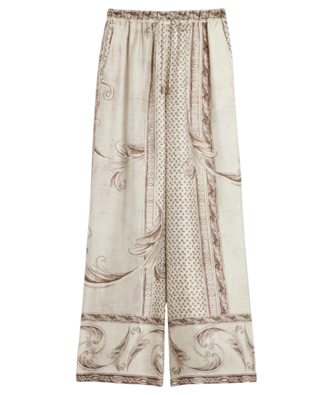 MAX MARA Бежевые шелковые брюки широкие, фото 1