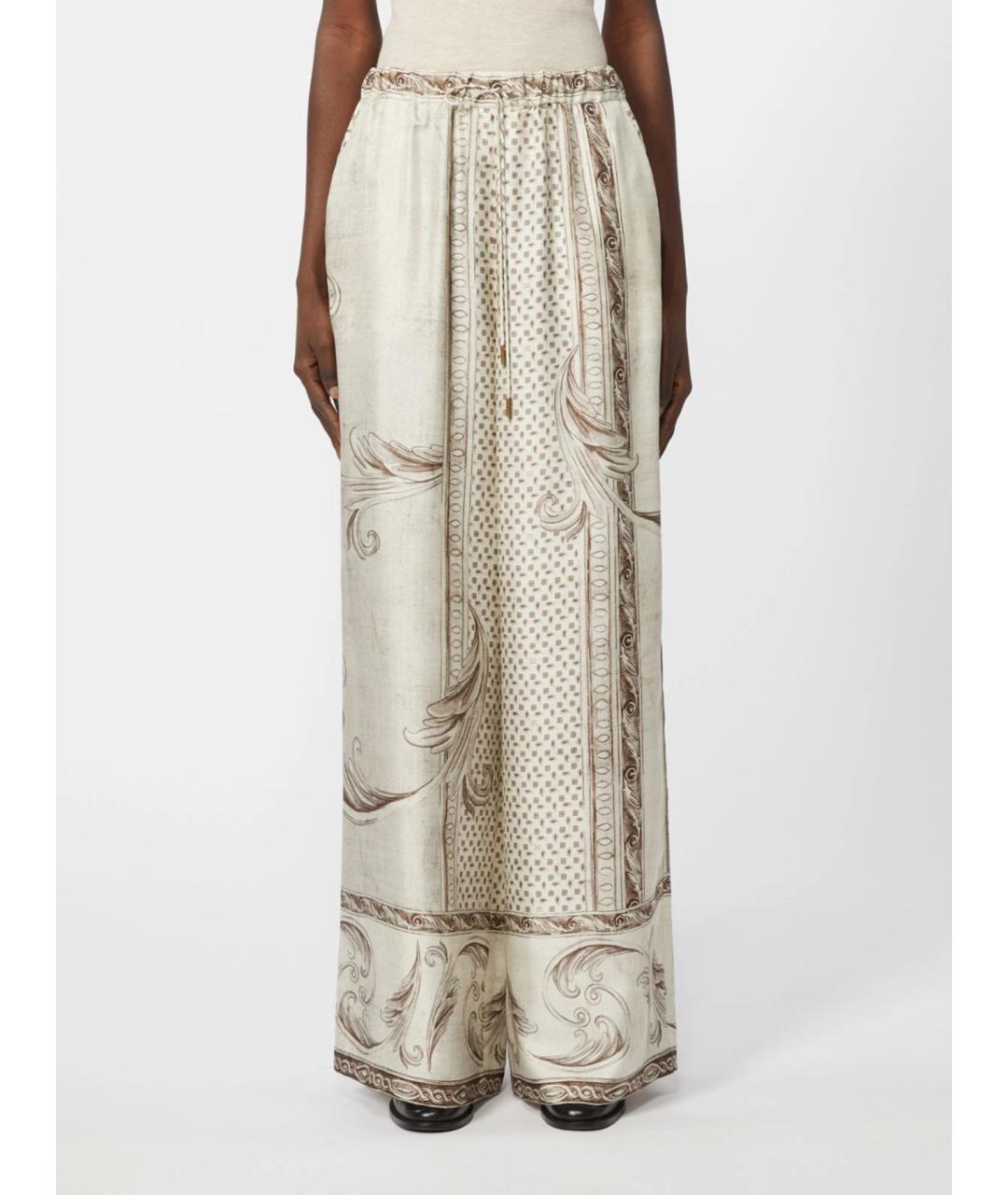MAX MARA Бежевые шелковые брюки широкие, фото 3