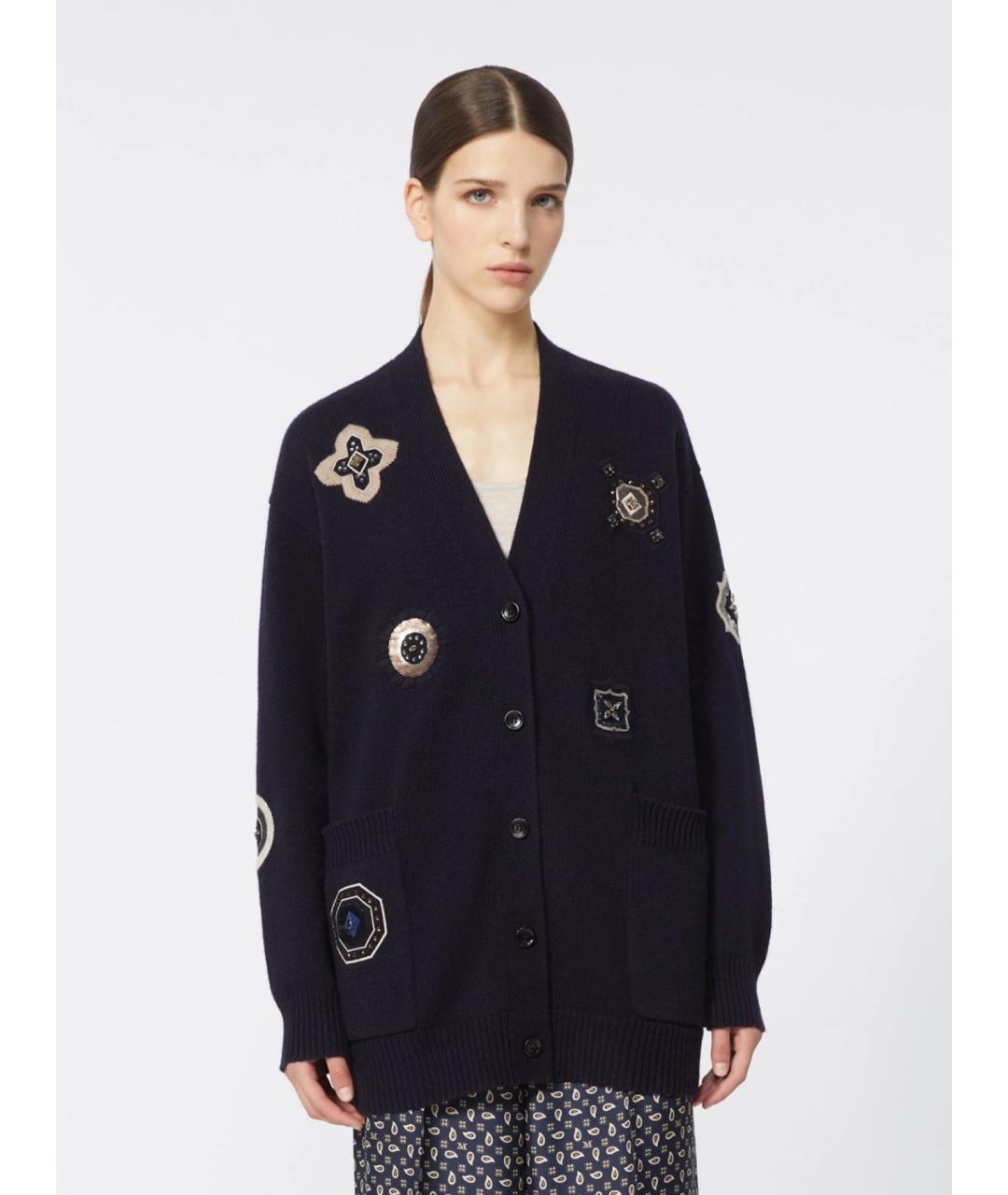 MAX MARA Темно-синий шерстяной кардиган, фото 3