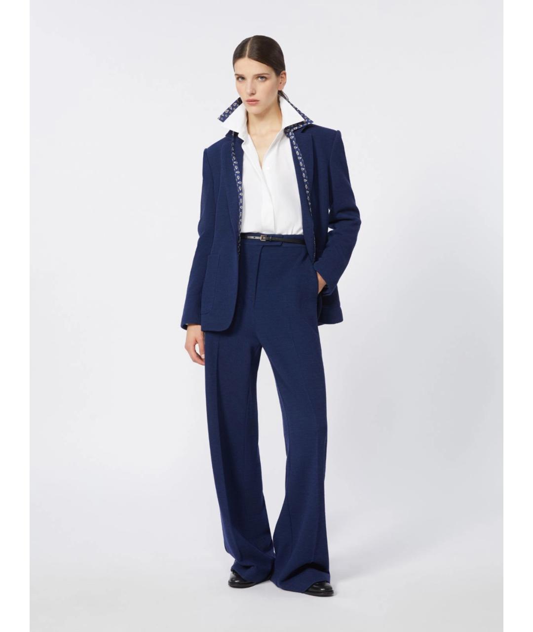 MAX MARA Синие шерстяные брюки широкие, фото 2