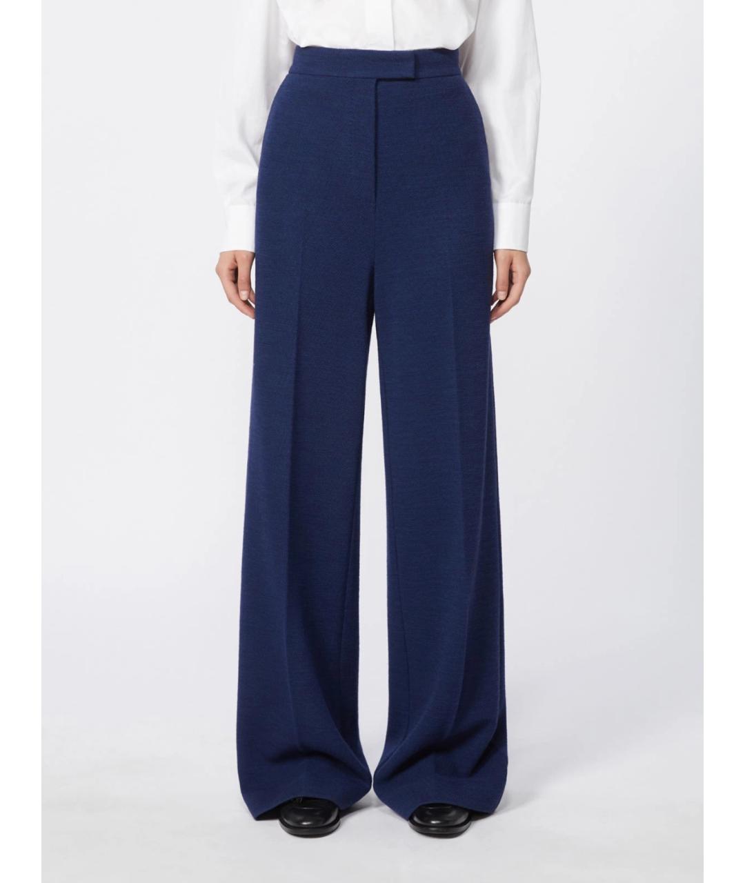 MAX MARA Синие шерстяные брюки широкие, фото 3