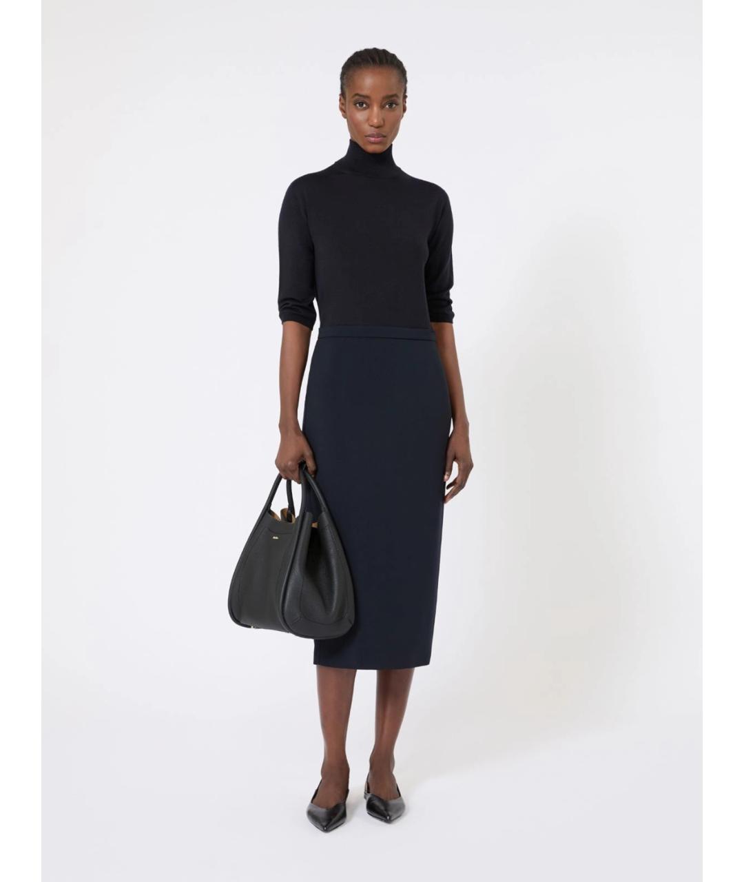MAX MARA Темно-синяя шерстяная юбка миди, фото 2