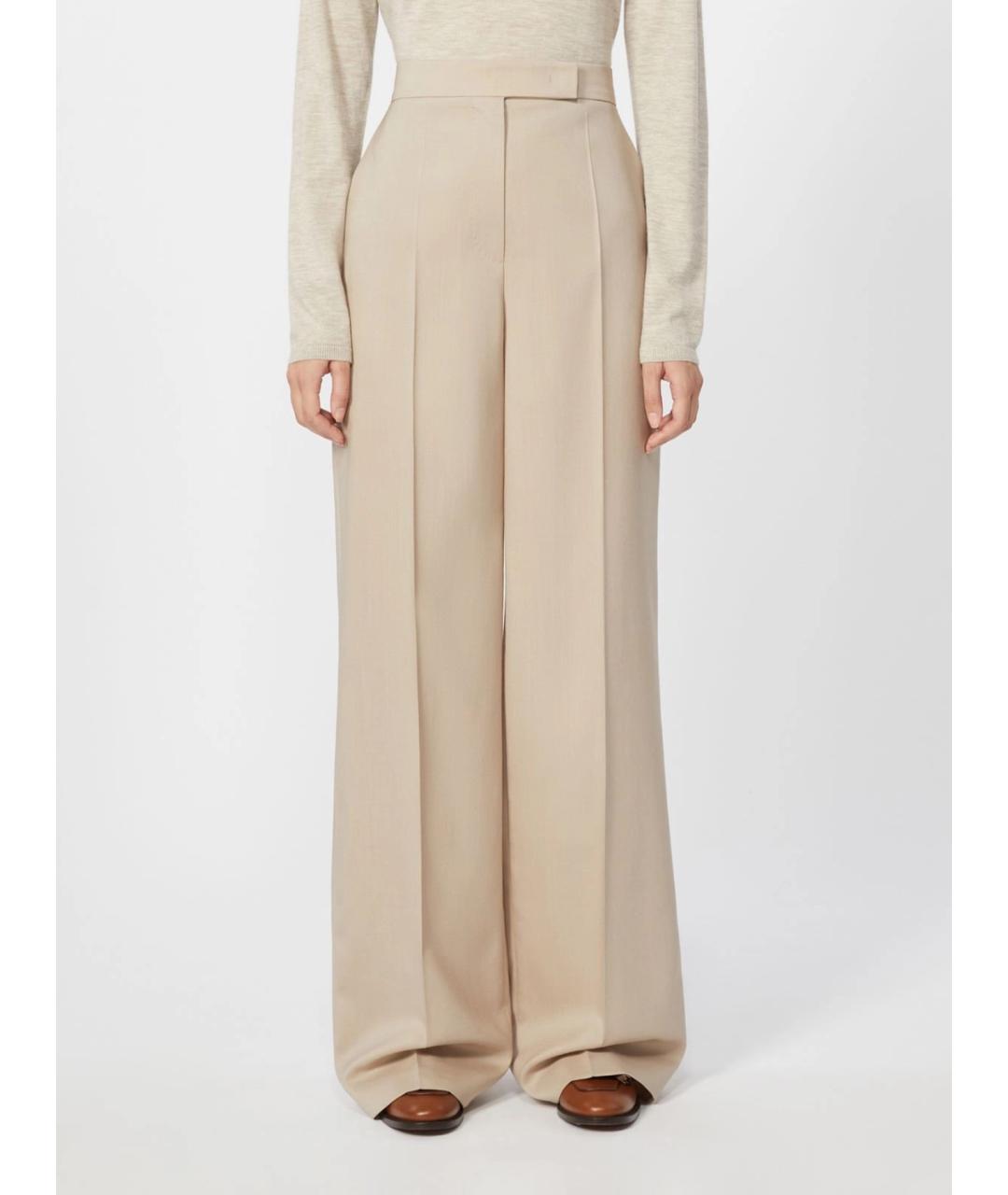 MAX MARA Бежевые шерстяные брюки широкие, фото 3