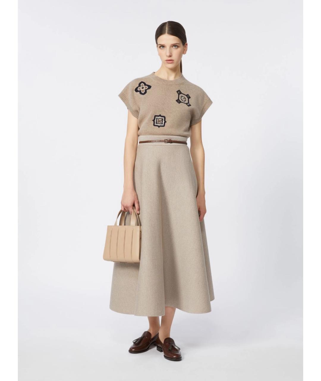 MAX MARA Бежевая полиэстеровая юбка миди, фото 2