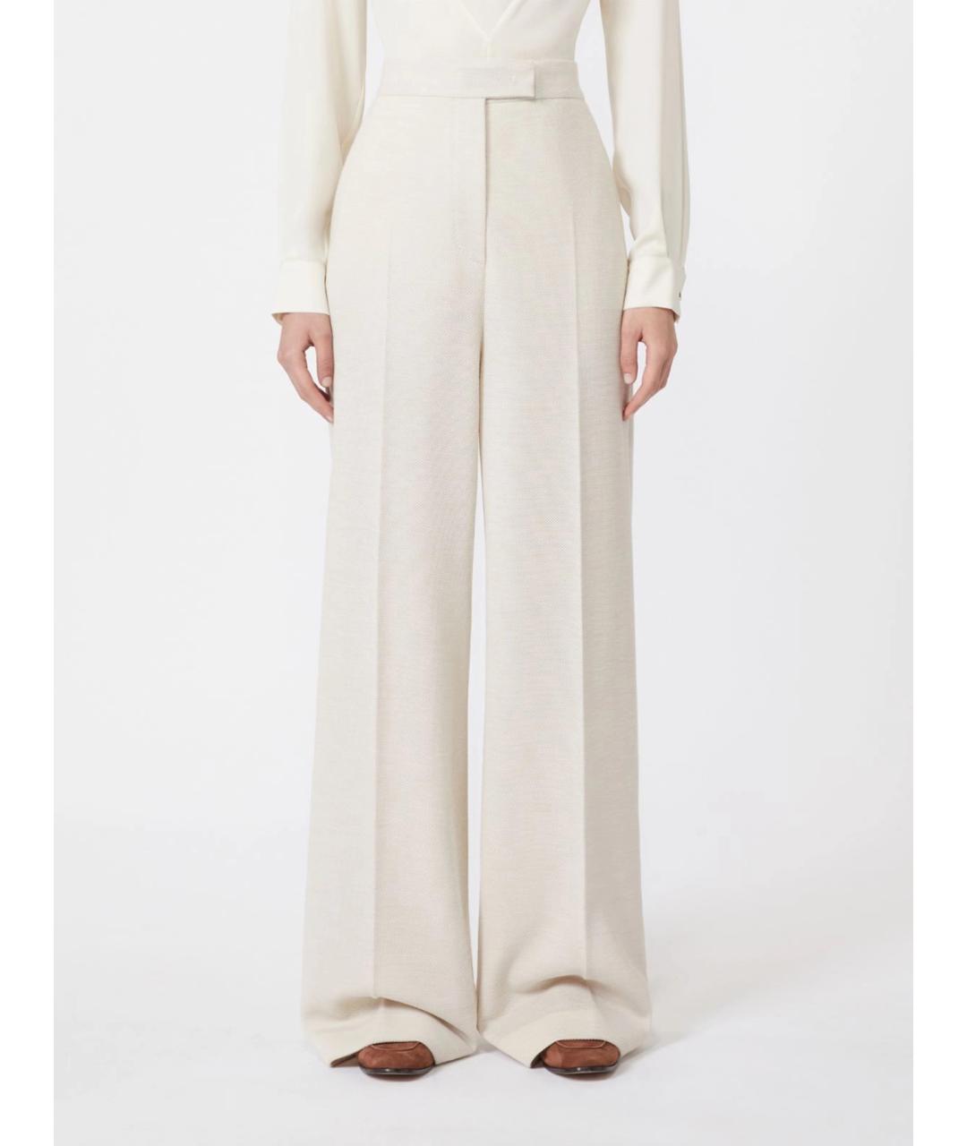 MAX MARA Бежевые шерстяные брюки широкие, фото 3