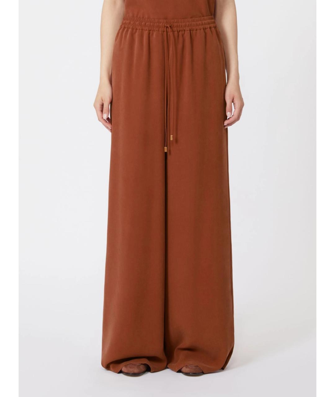 MAX MARA Коричневые шелковые брюки широкие, фото 3