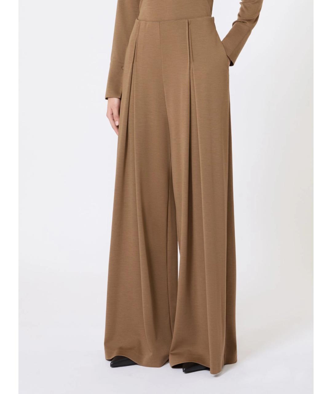 MAX MARA Бежевые шерстяные брюки широкие, фото 3