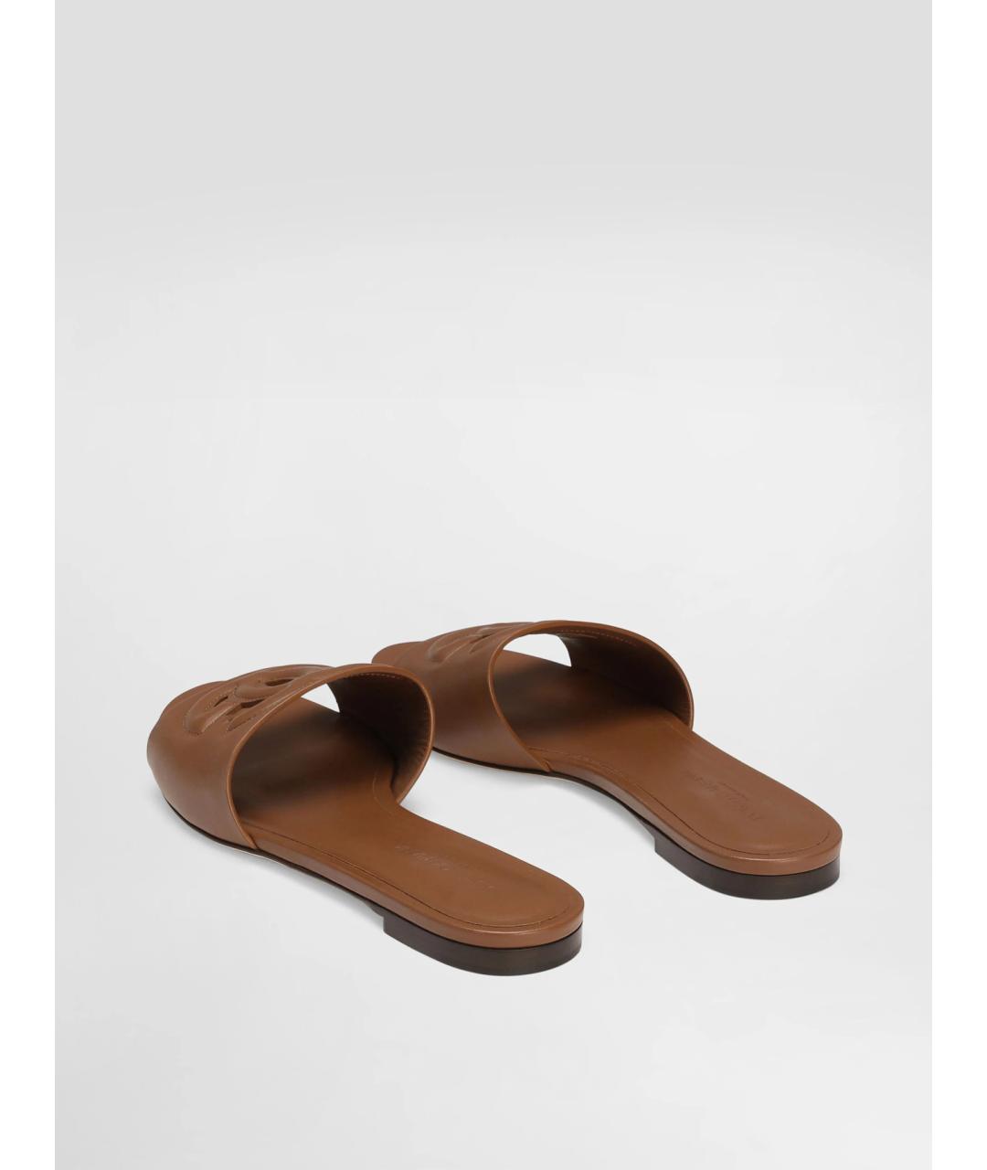 DOLCE&GABBANA Коричневые кожаные шлепанцы, фото 3