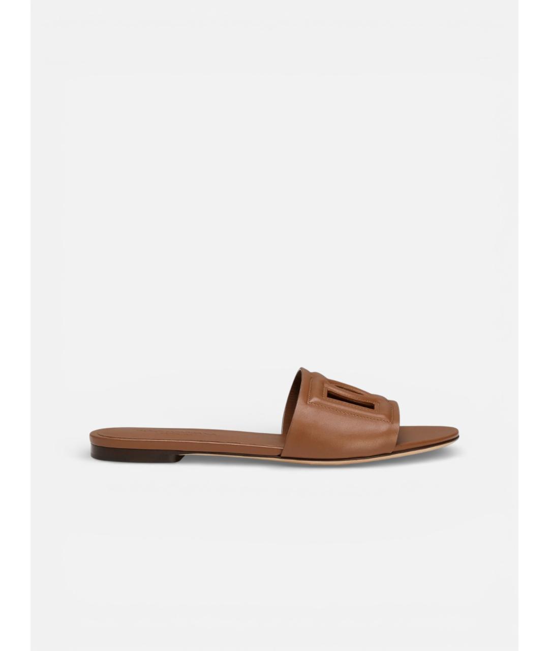 DOLCE&GABBANA Коричневые кожаные шлепанцы, фото 4