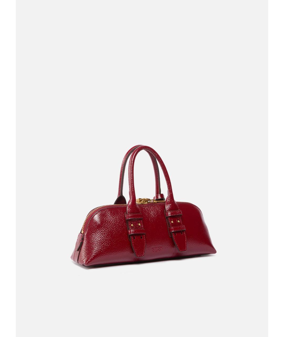 PINKO Бордовая кожаная сумка с короткими ручками, фото 4