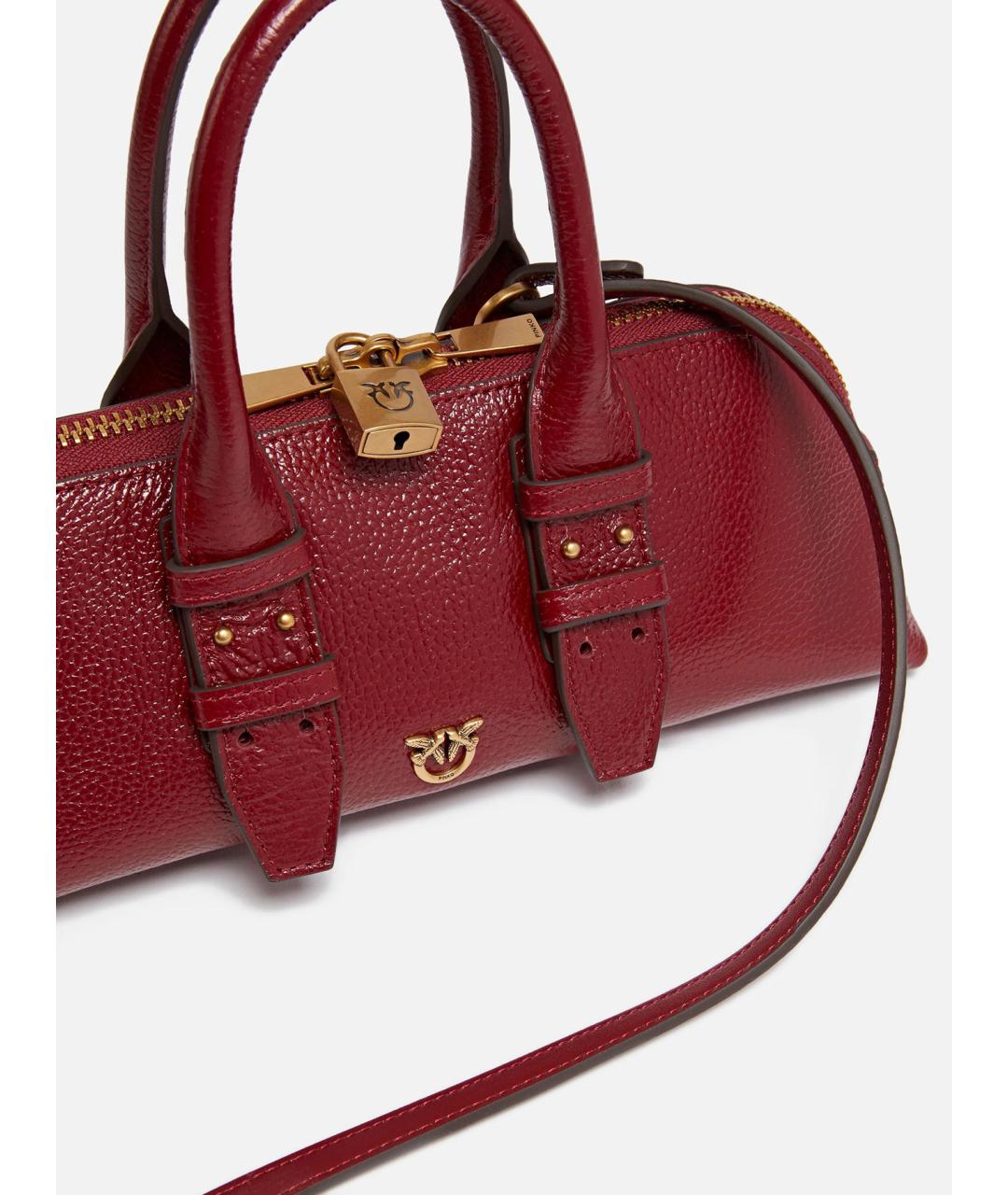 PINKO Бордовая кожаная сумка с короткими ручками, фото 5