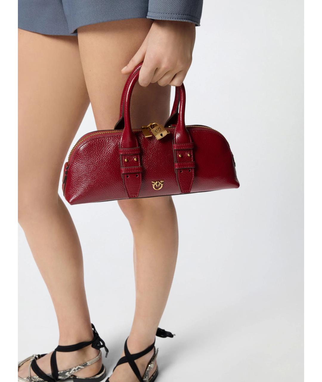 PINKO Бордовая кожаная сумка с короткими ручками, фото 3