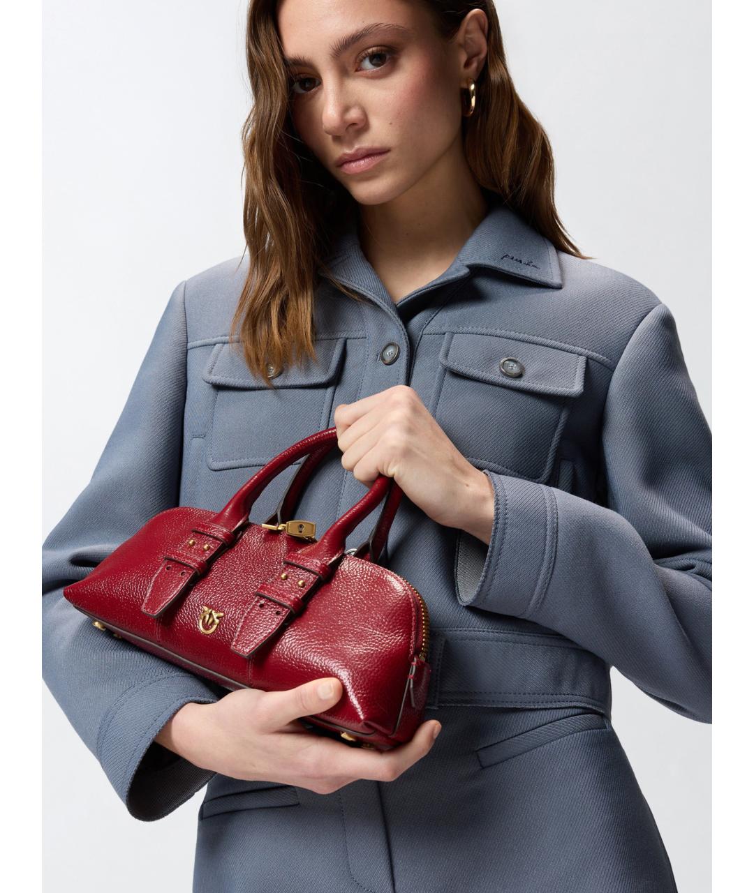 PINKO Бордовая кожаная сумка с короткими ручками, фото 2