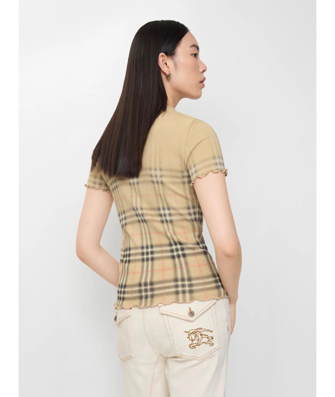 BURBERRY Бежевая хлопковая футболка, фото 3