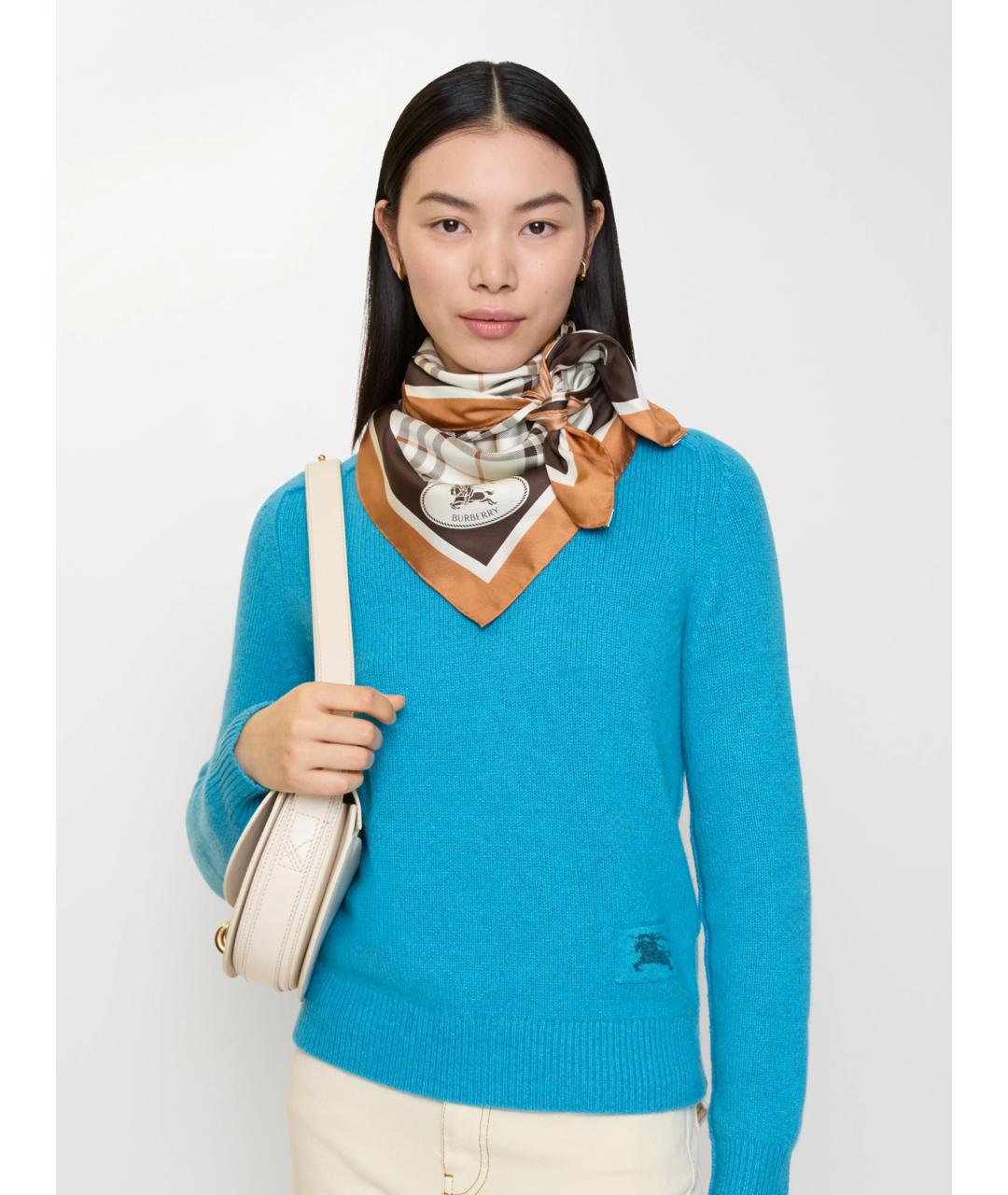 BURBERRY Бежевый шелковый платок, фото 2