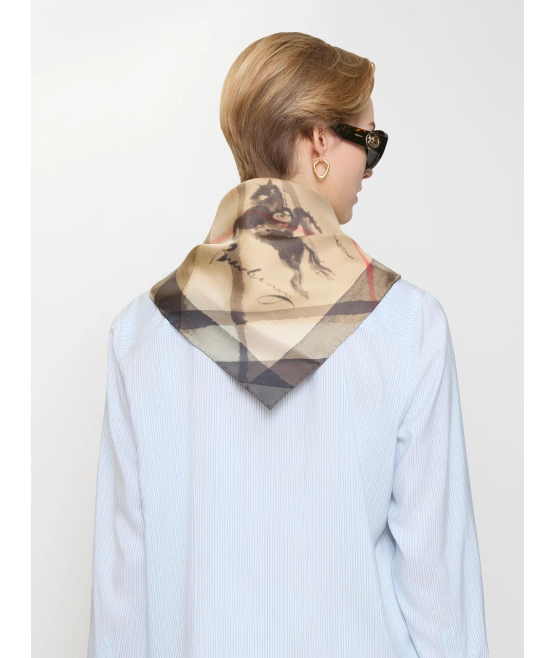 BURBERRY Бежевый шелковый платок, фото 3