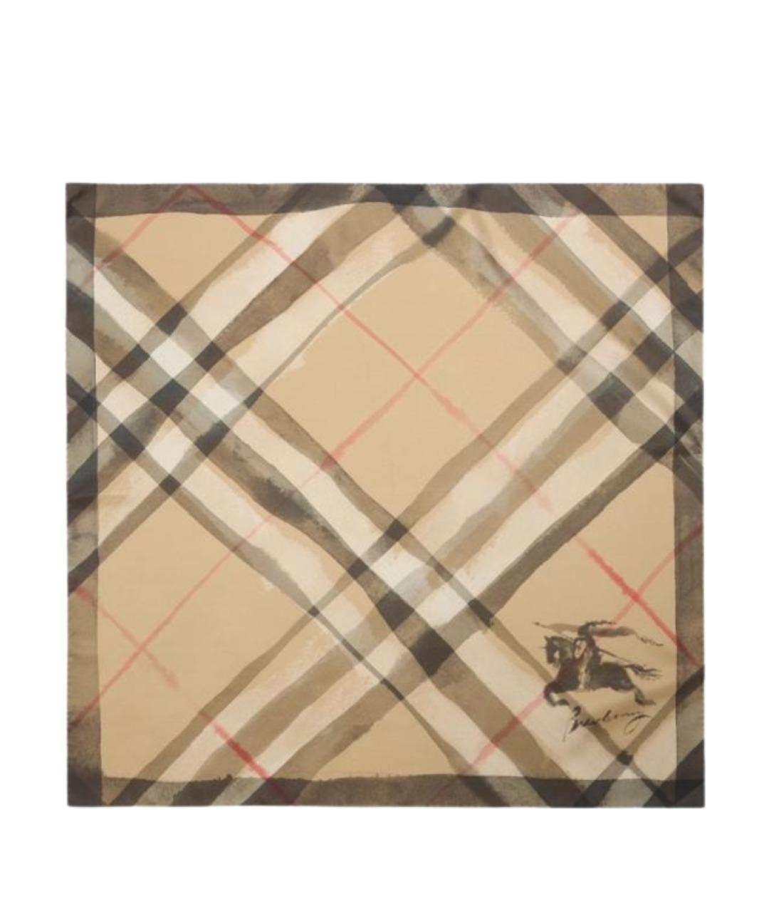 BURBERRY Бежевый шелковый платок, фото 1