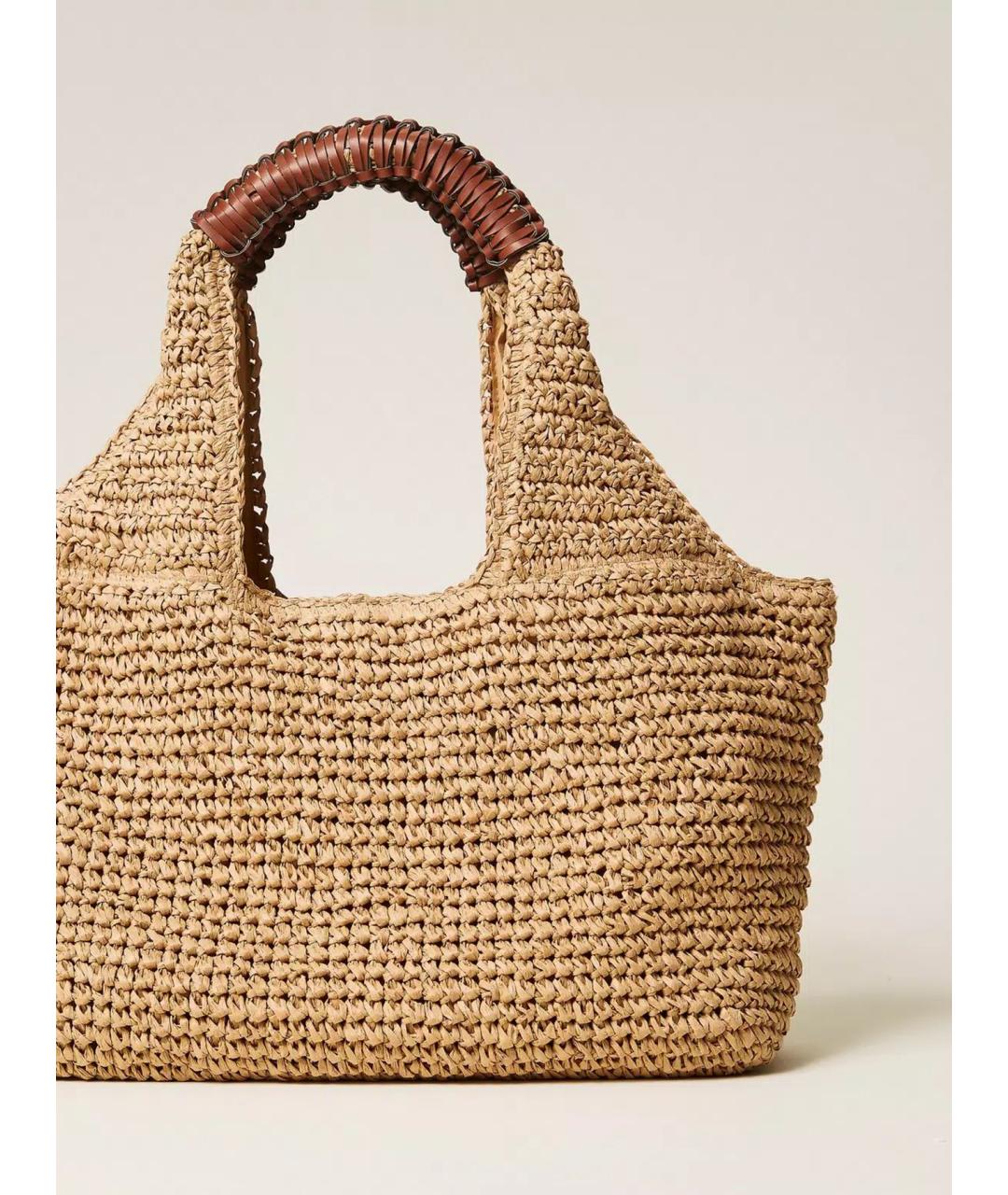 TWIN-SET Черная пелетеная сумка с короткими ручками, фото 4