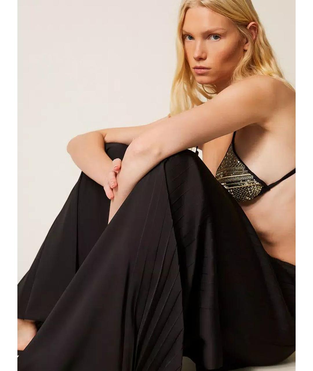 TWIN-SET Черные полиэстеровые брюки широкие, фото 5