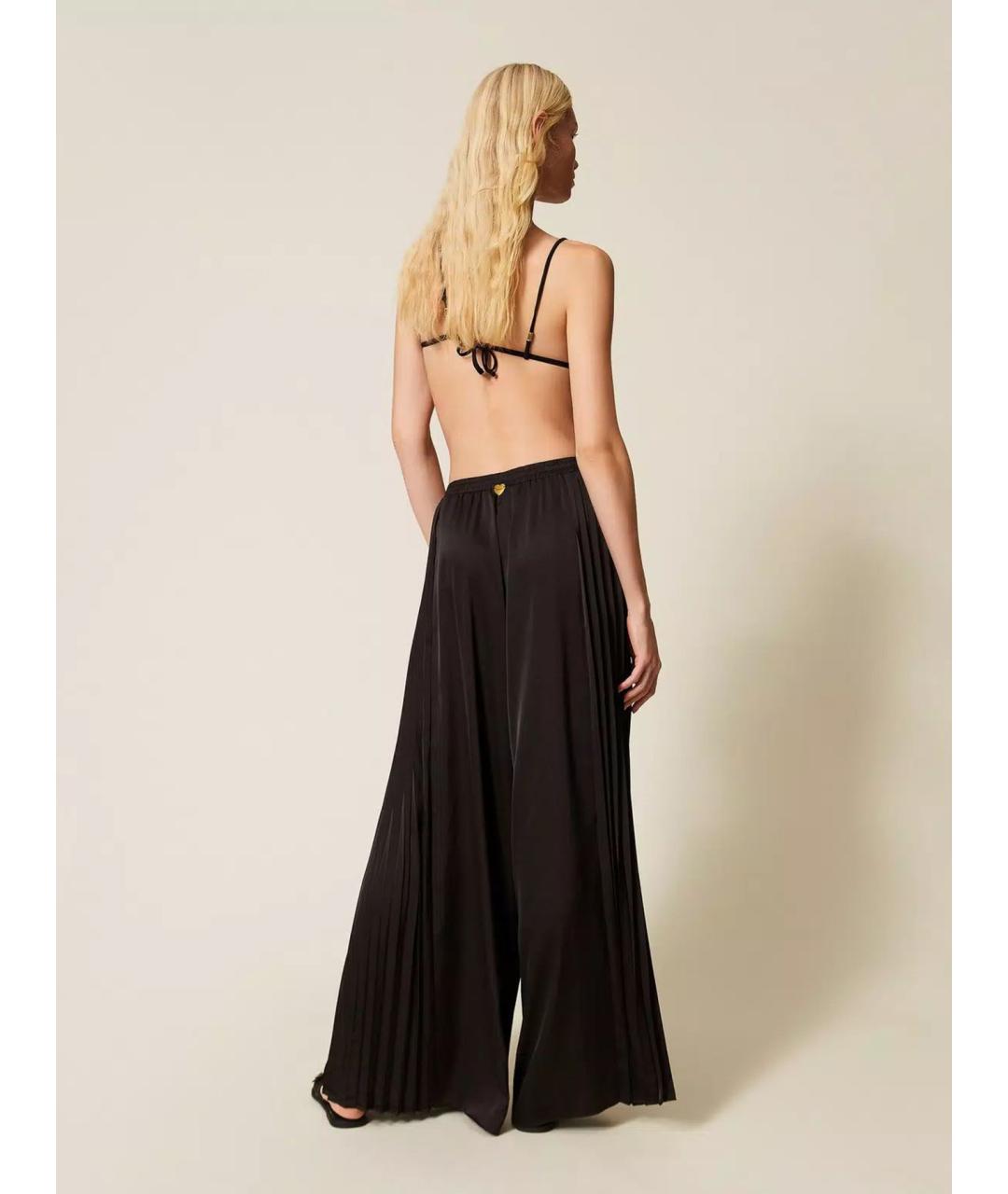 TWIN-SET Черные полиэстеровые брюки широкие, фото 4