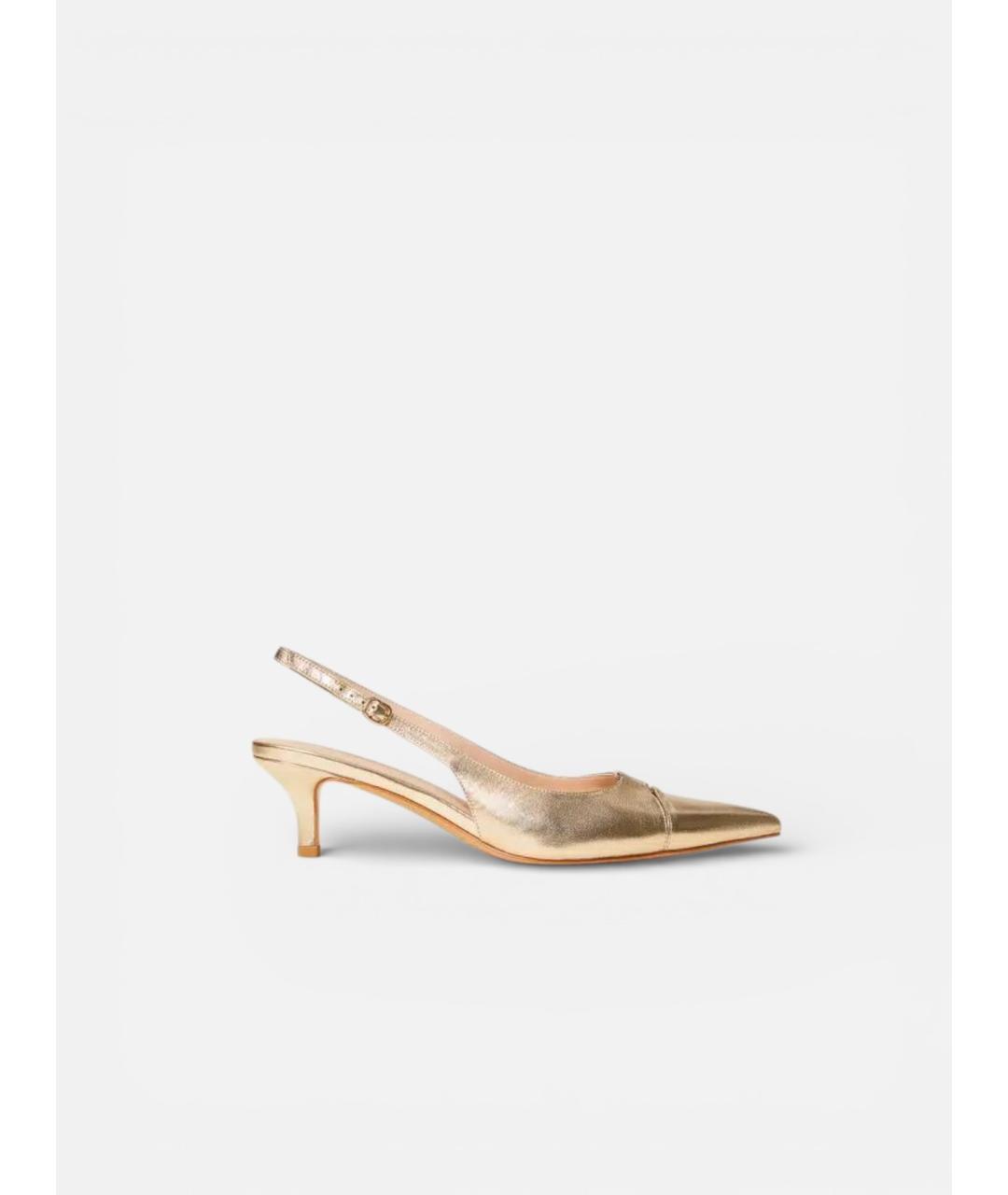 TWIN-SET Золотые кожаные лодочки на низком каблуке, фото 5