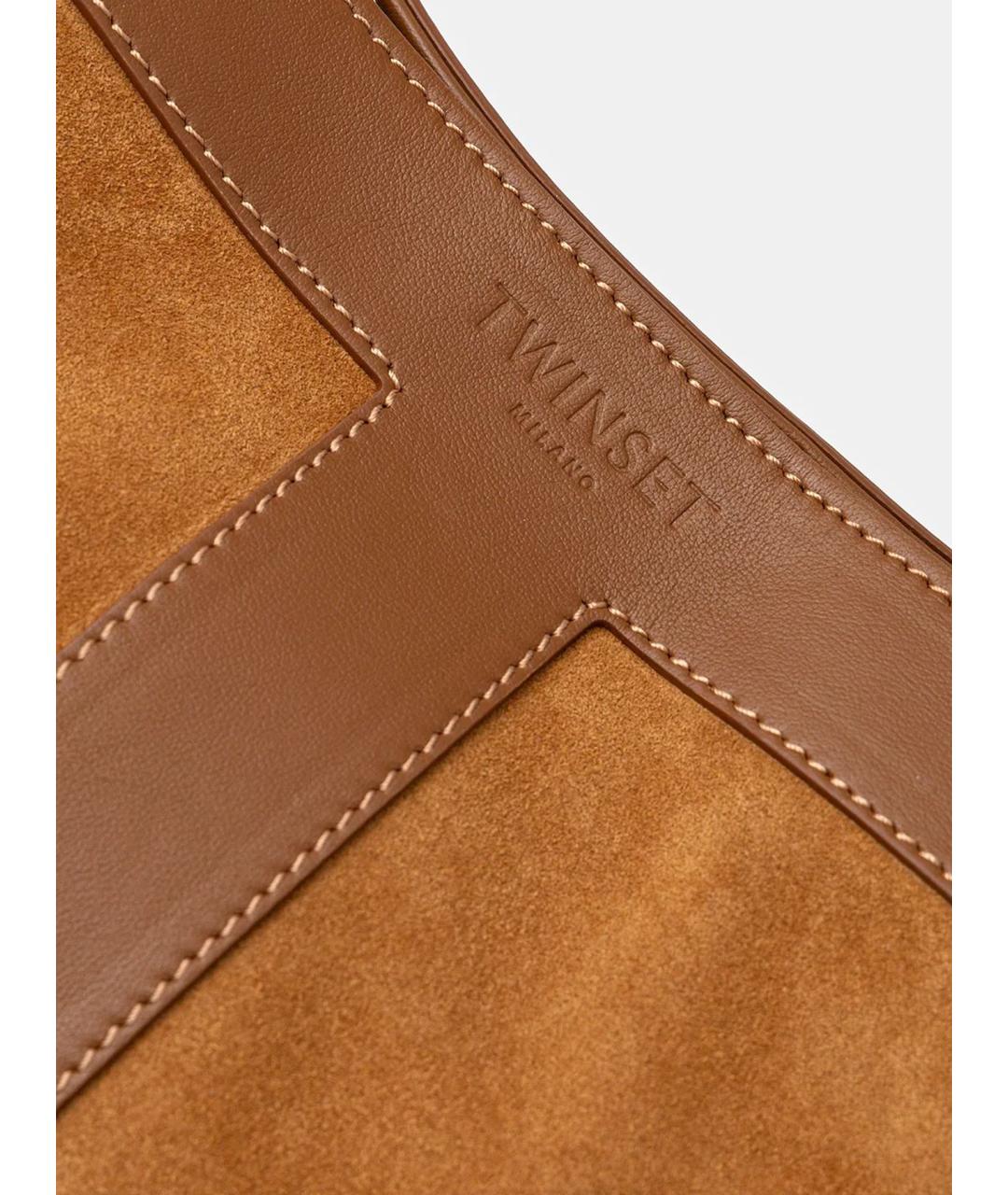 TWIN-SET Коричневая кожаная сумка тоут, фото 4
