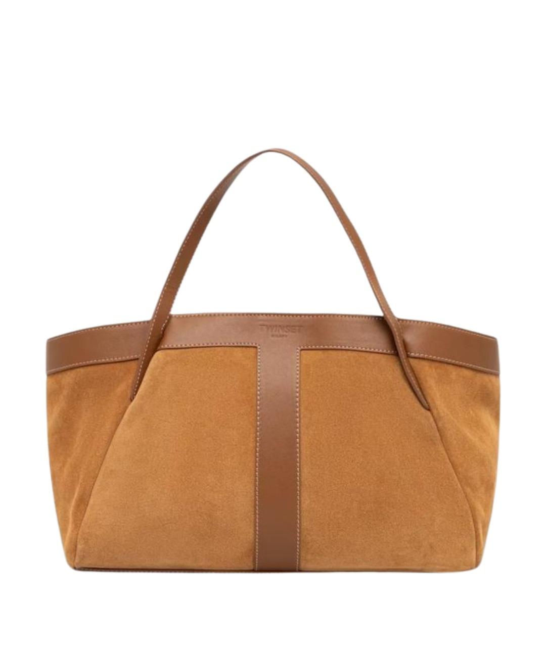 TWIN-SET Коричневая кожаная сумка тоут, фото 1