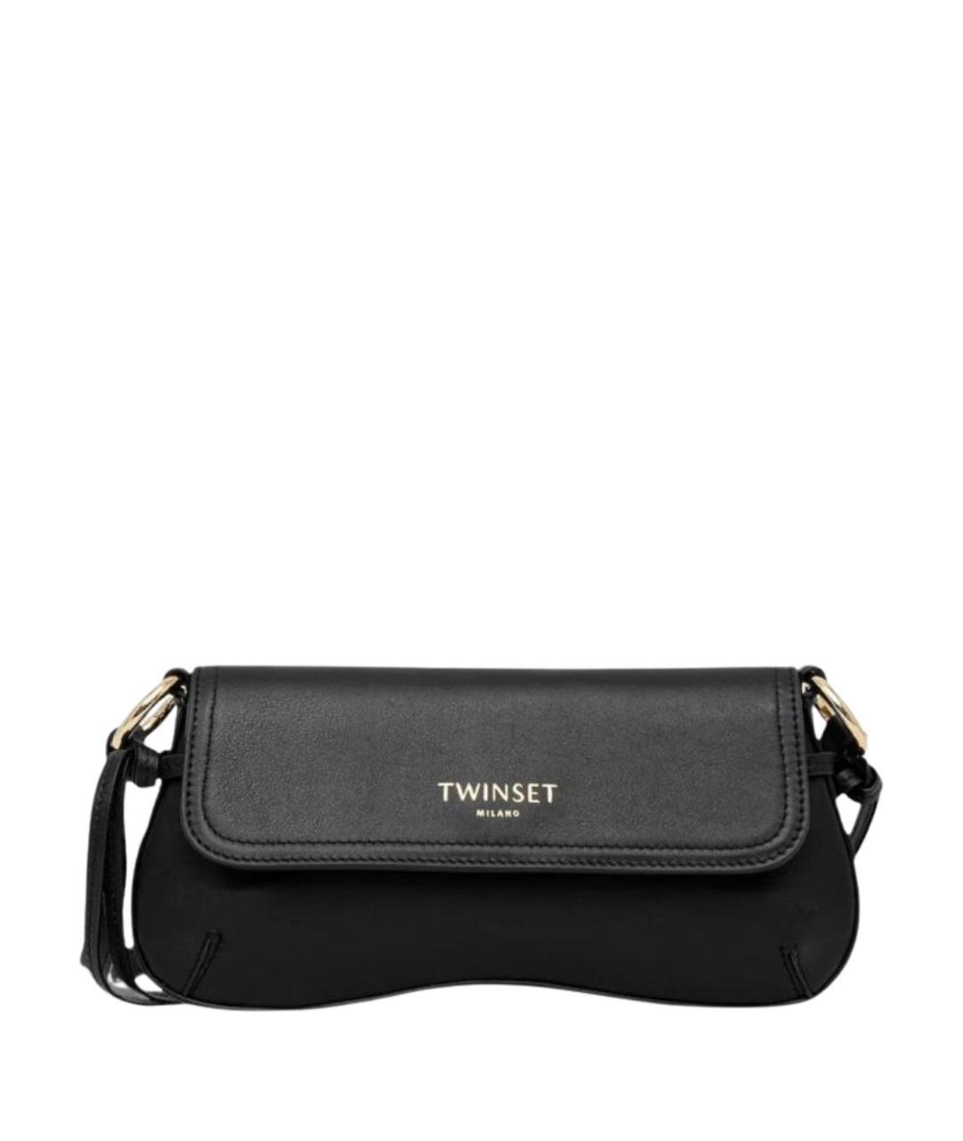 TWIN-SET Черная кожаная сумка через плечо, фото 1