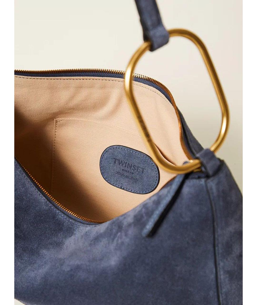 TWIN-SET Синяя кожаная сумка через плечо, фото 4