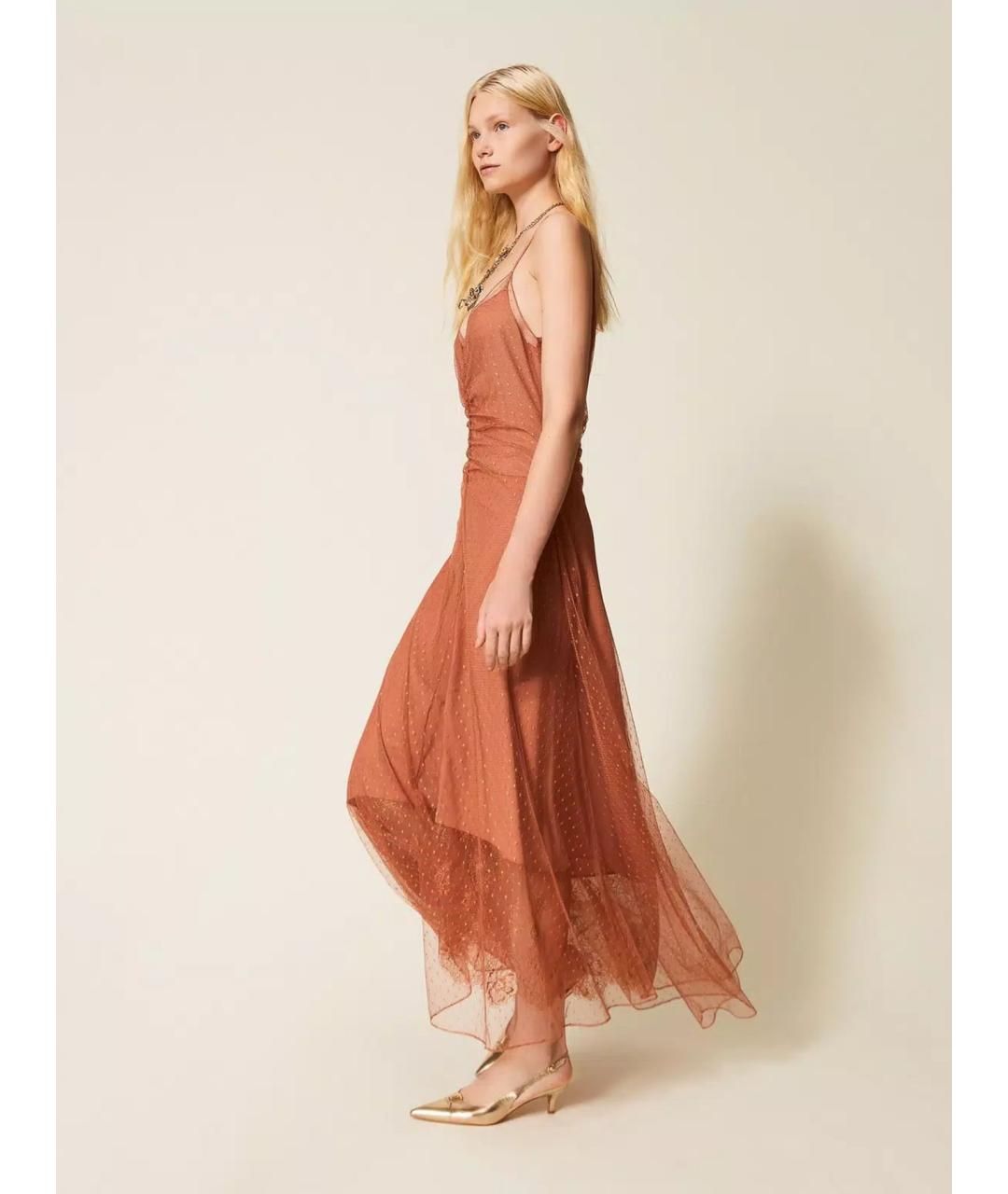 TWIN-SET Оранжевое полиэстеровое повседневное платье, фото 3