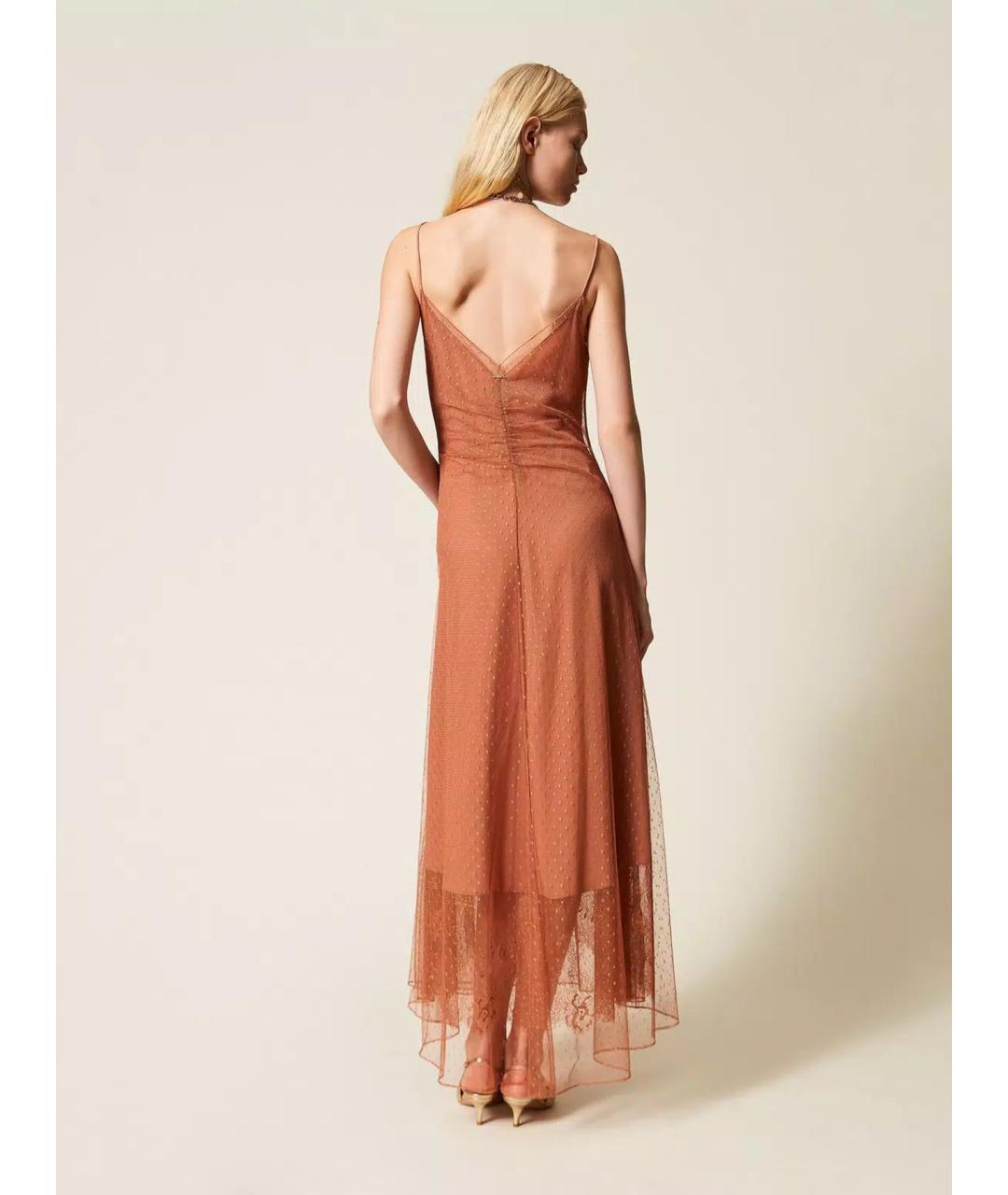 TWIN-SET Оранжевое полиэстеровое повседневное платье, фото 4