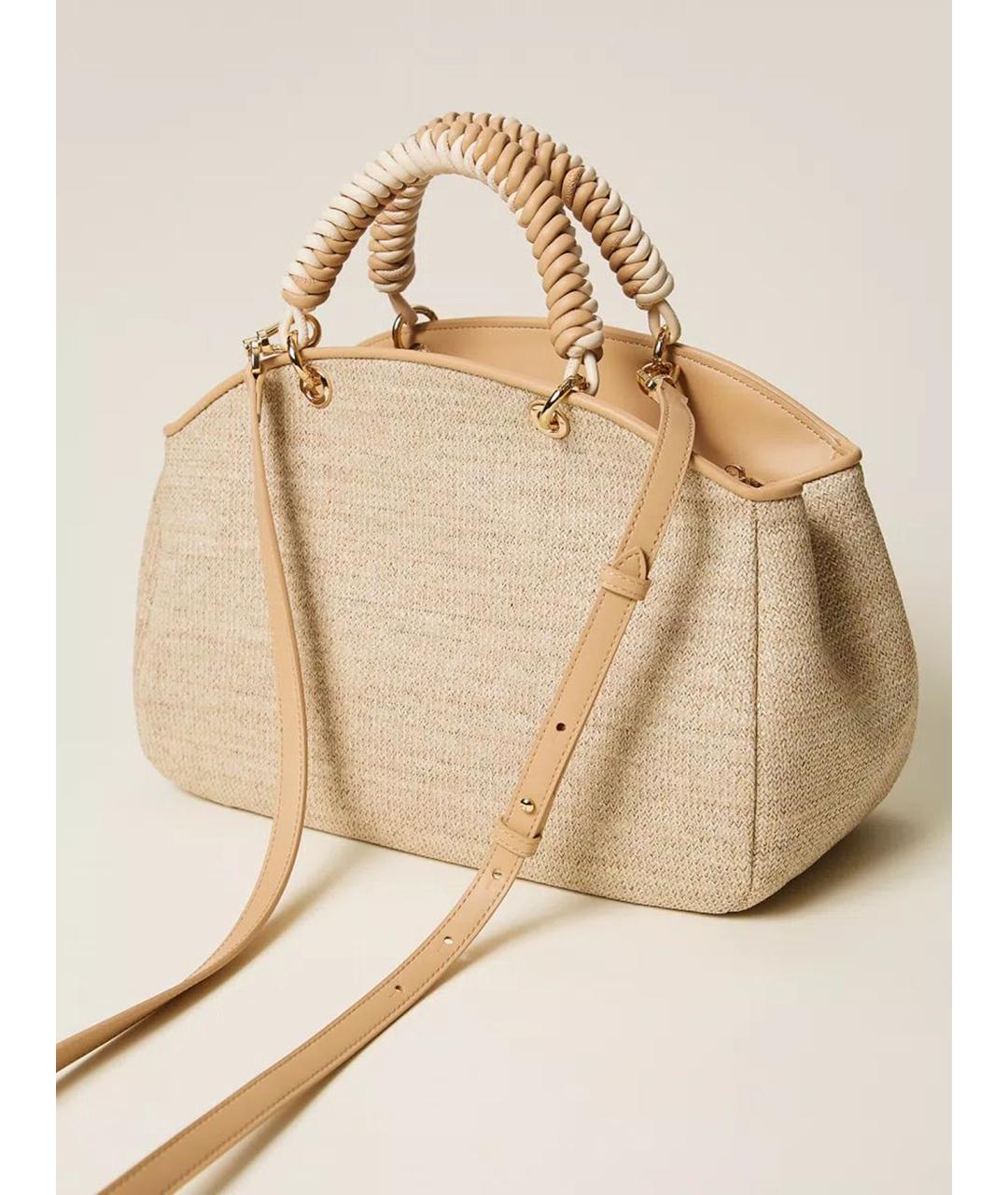TWIN-SET Бежевая сумка с короткими ручками из искусственной кожи, фото 3