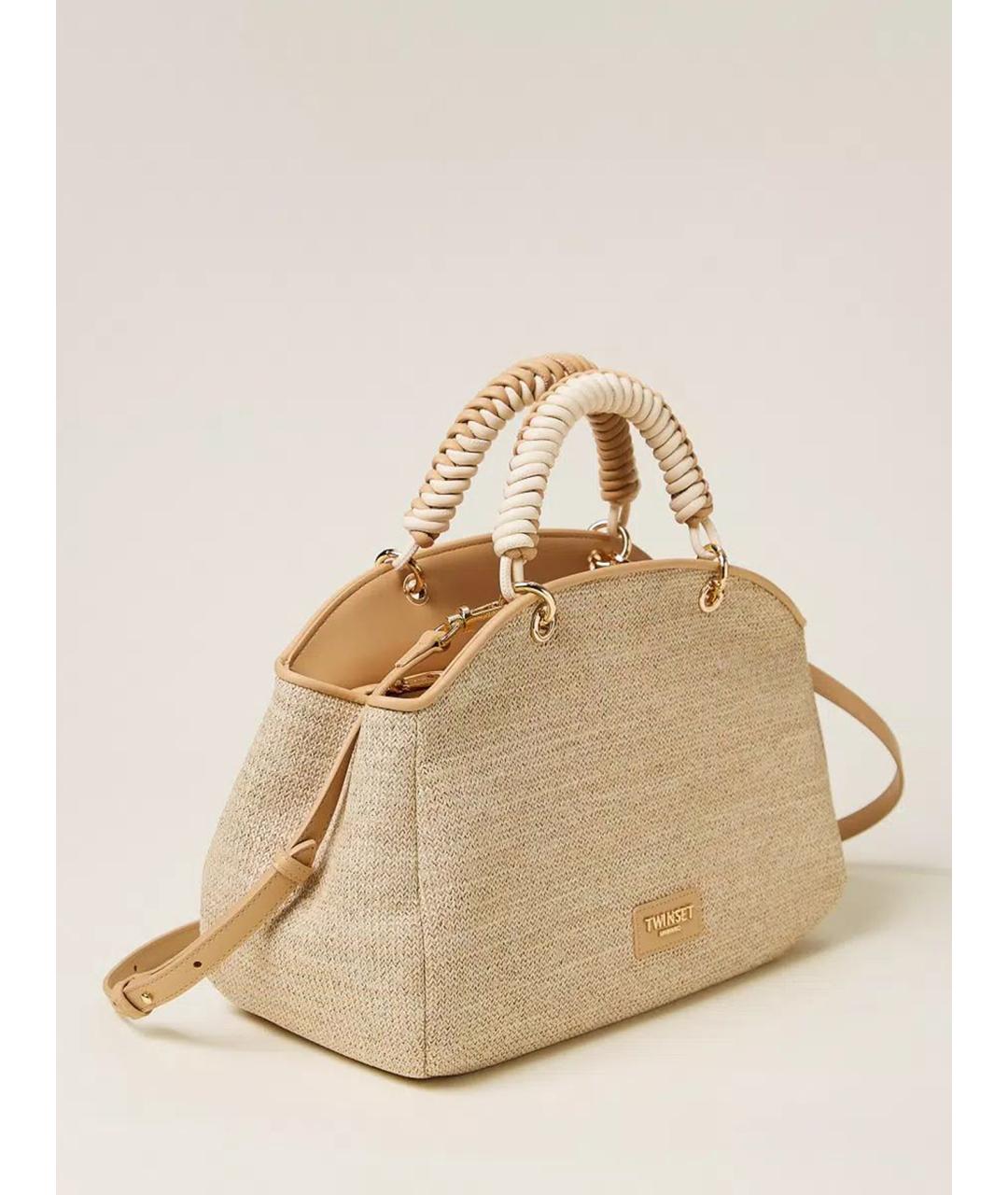 TWIN-SET Бежевая сумка с короткими ручками из искусственной кожи, фото 2
