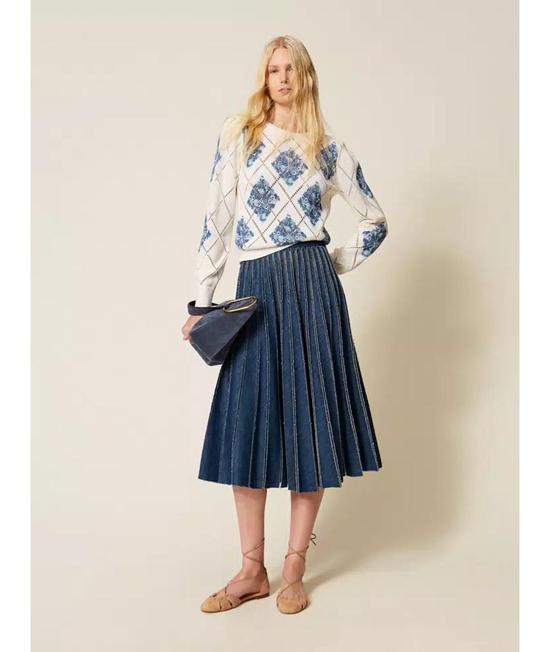 TWIN-SET Синяя хлопковая юбка миди, фото 2