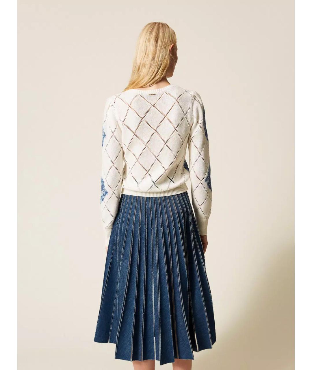 TWIN-SET Синяя хлопковая юбка миди, фото 4