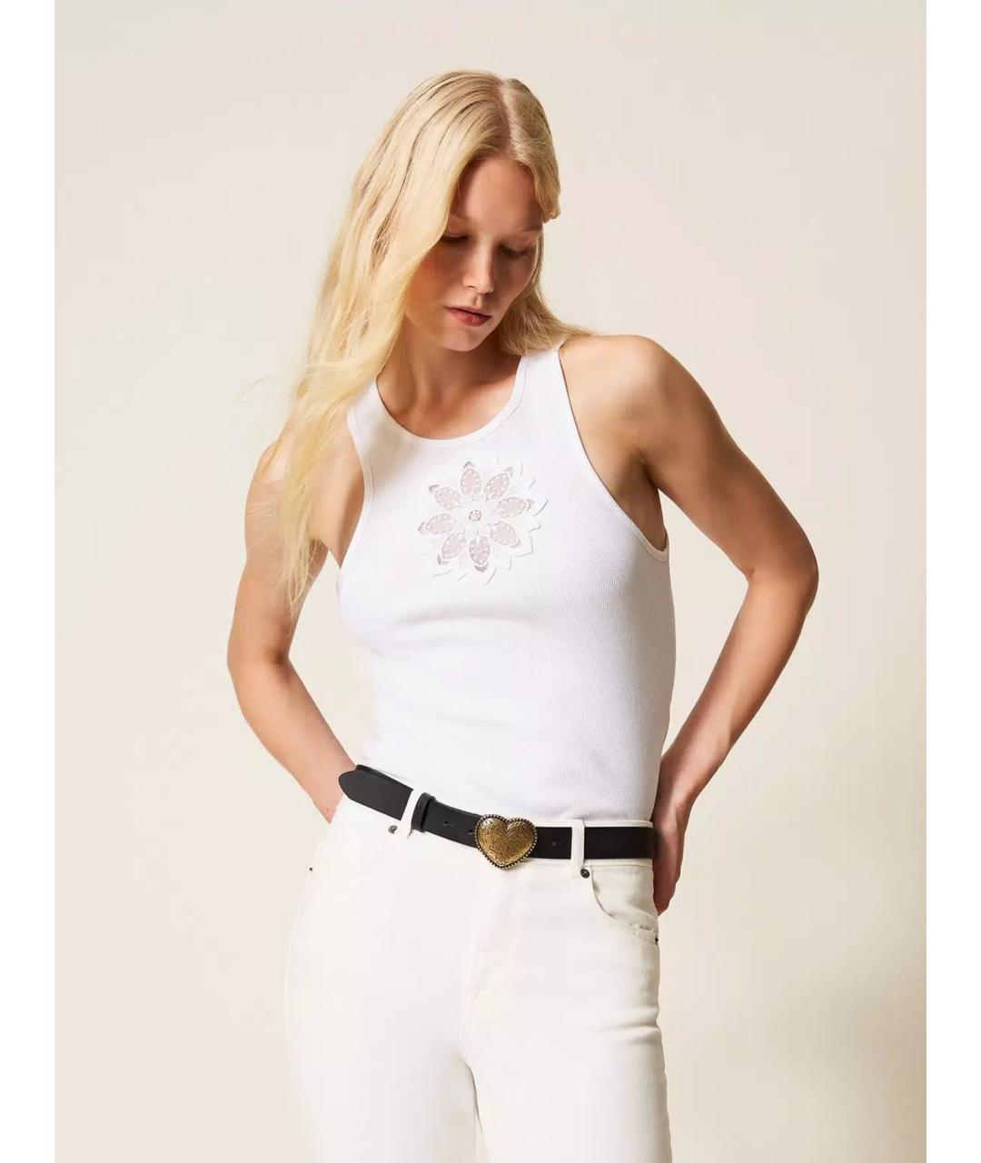 TWIN-SET Белая хлопковая майка, фото 3