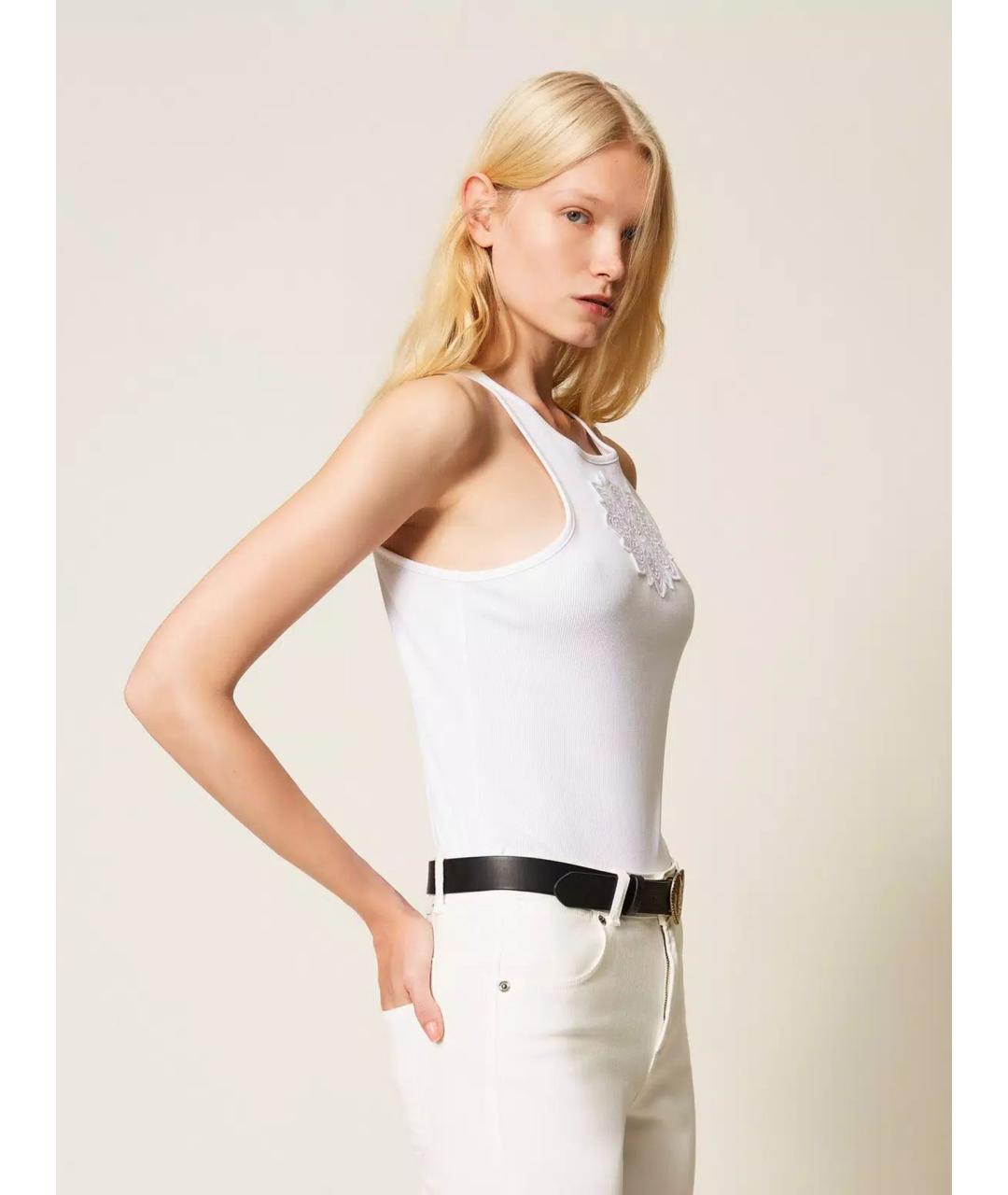 TWIN-SET Белая хлопковая майка, фото 5