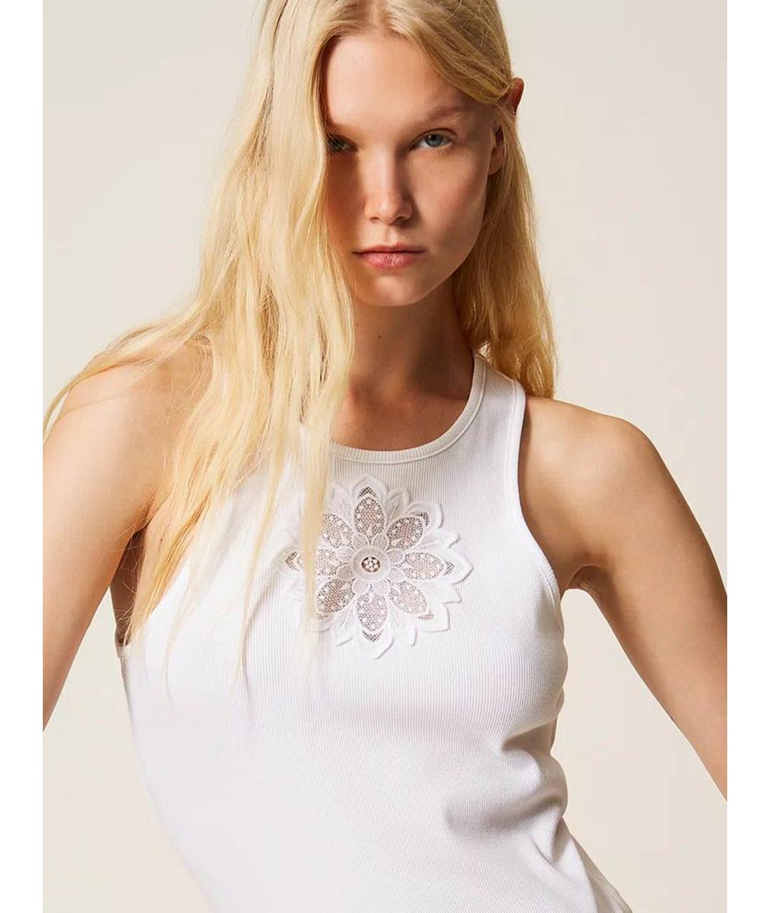 TWIN-SET Белая хлопковая майка, фото 4