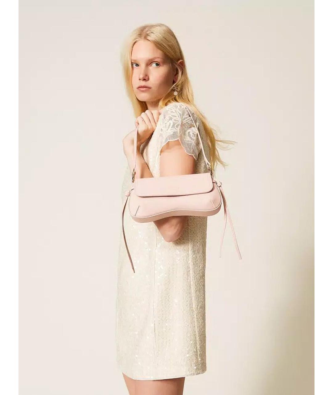 TWIN-SET Розовая кожаная сумка через плечо, фото 2