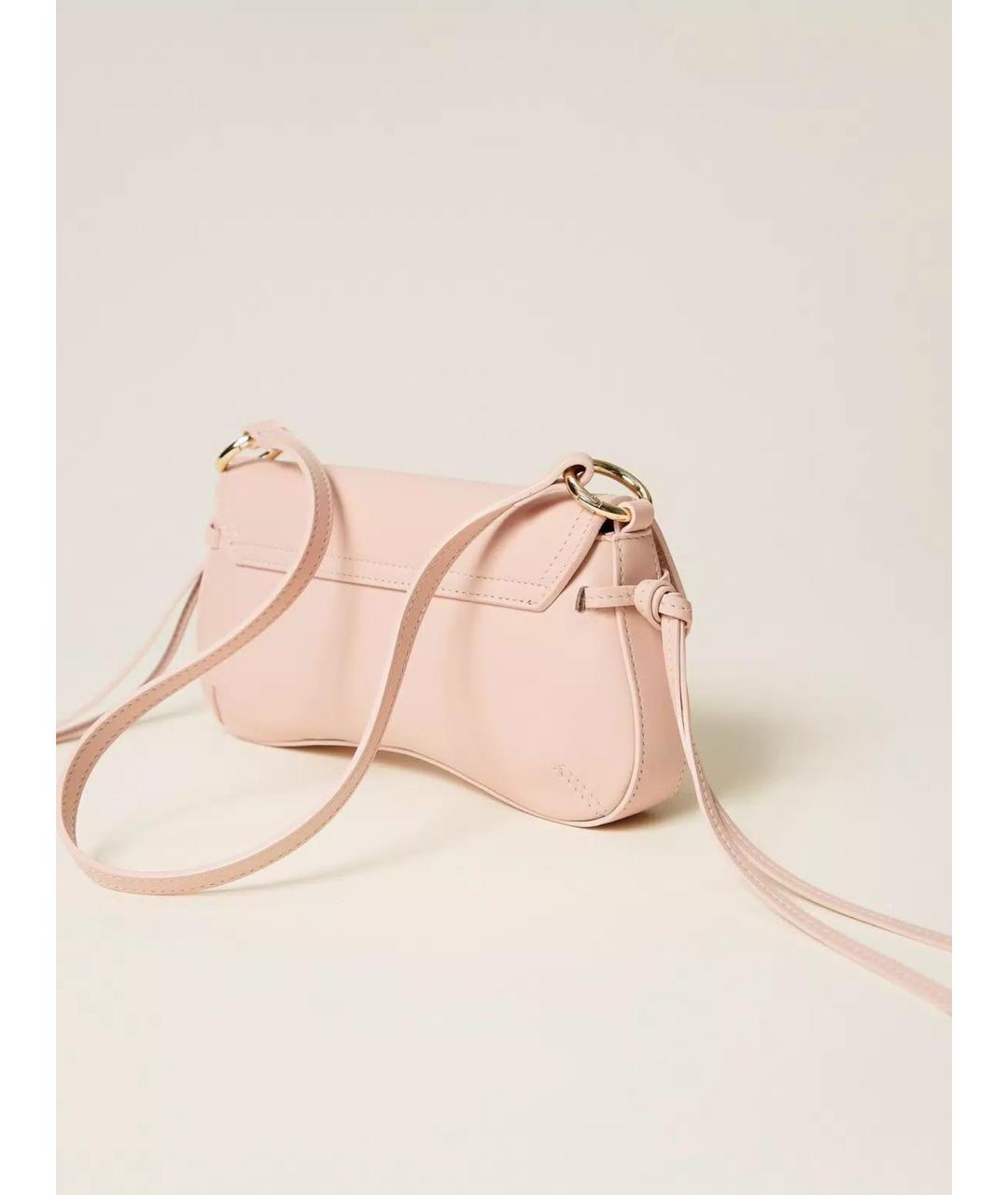 TWIN-SET Розовая кожаная сумка через плечо, фото 4