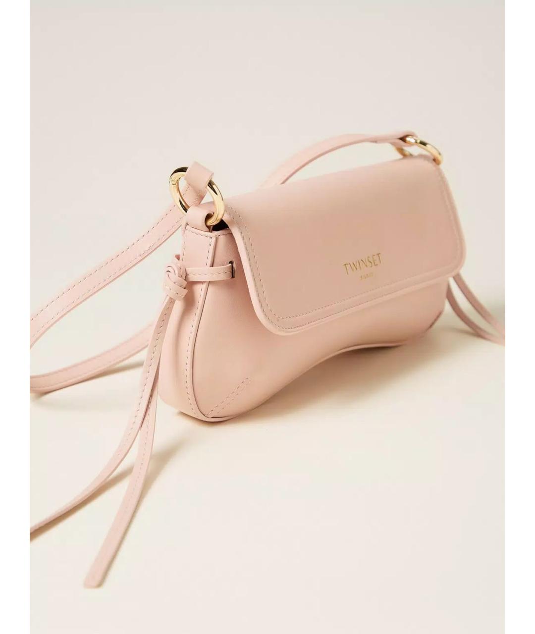 TWIN-SET Розовая кожаная сумка через плечо, фото 3